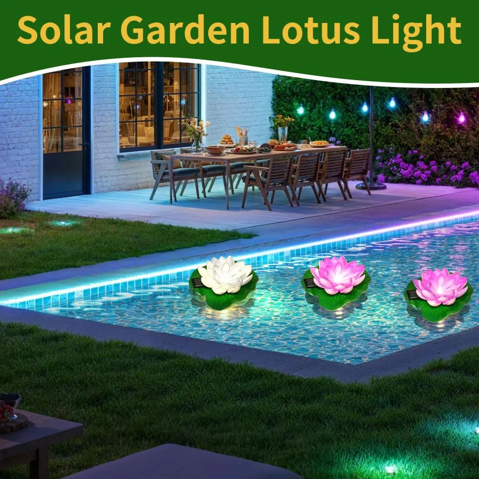 Lanterne Solaire Lotus LED Étanche - Lampe Flottante Piscine Bassin Jardin (Violet Blanc)