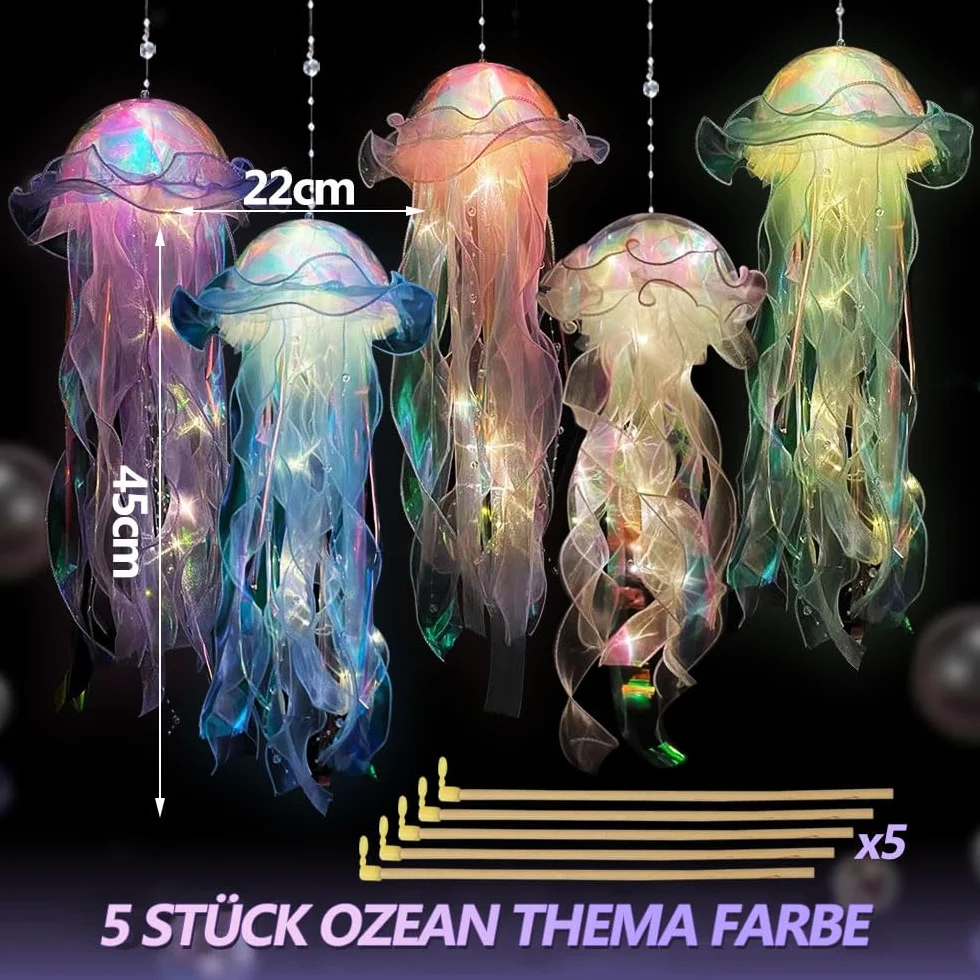 Lot de 5 Lanternes Méduses à Suspendre, Lampe Décoration Fête Cadeaux Enfants Filles