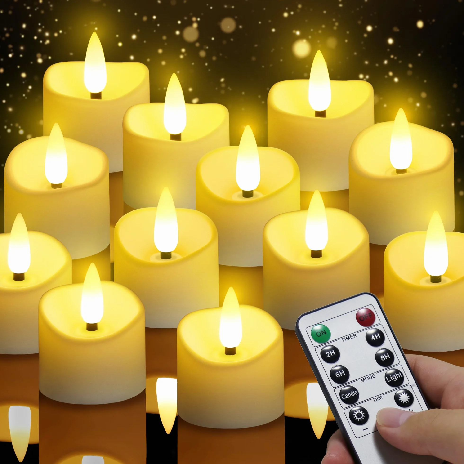 Bougies LED 12 pièces avec télécommande et minuterie, flamme vacillante, piles, décoration Noël Halloween