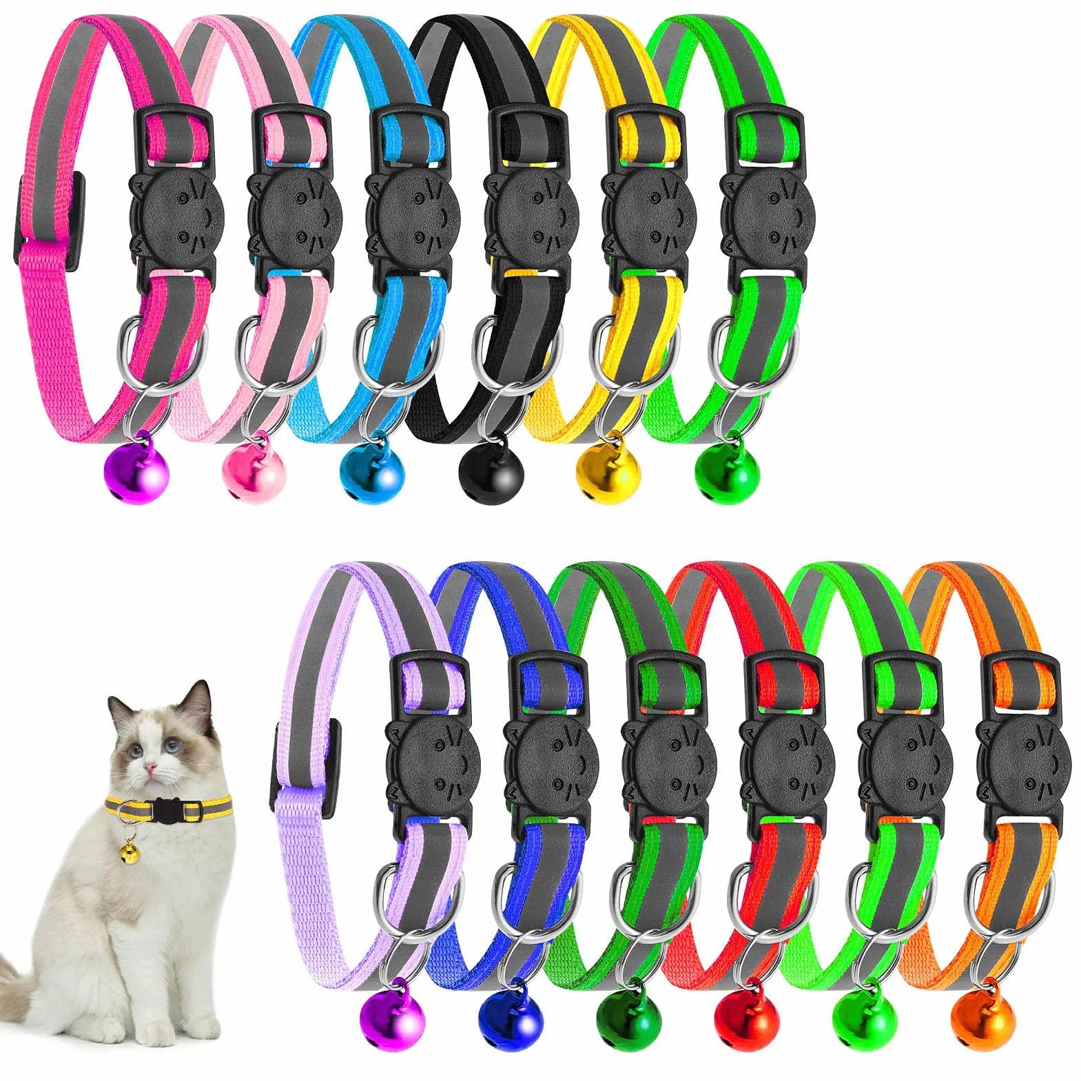 SOSPIRO Collier Anti-étranglement pour Chat avec Sangle Réfléchissante et Boucle à Dégagement Rapide - 12 Pièces