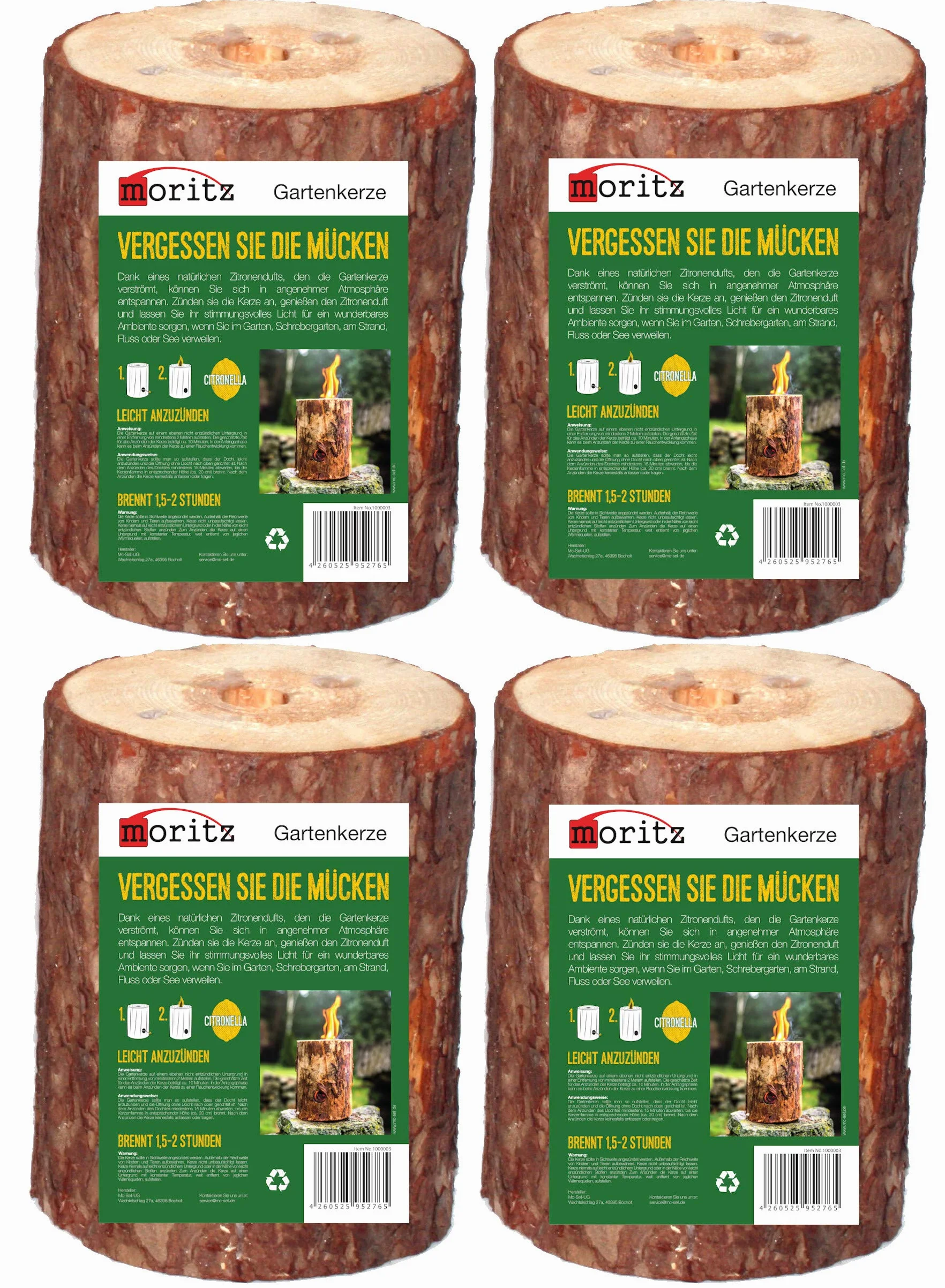 Moritz Lot de 4 feutres suédois torches de jardin odeur citronnelle 25 cm 1,5-2h combustion