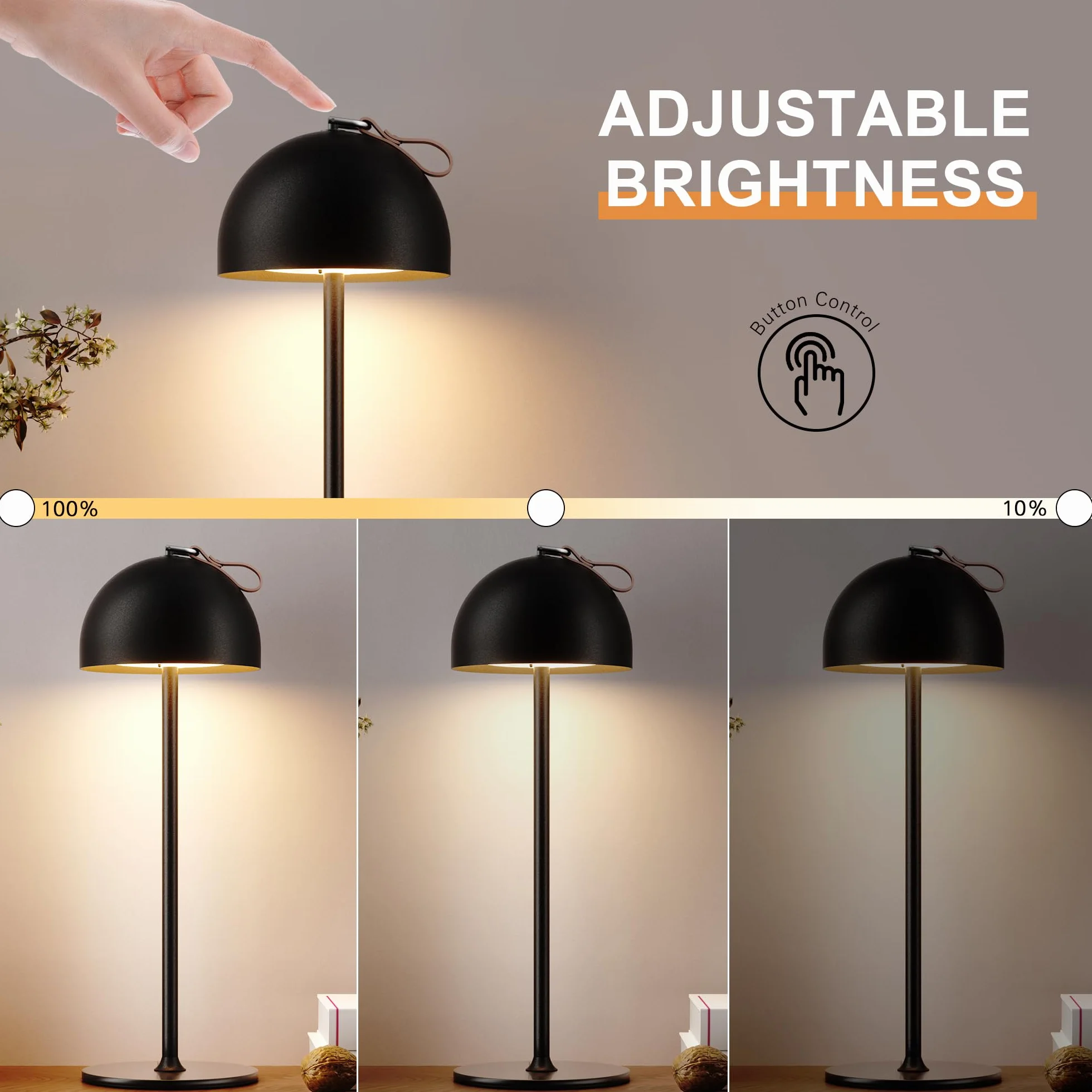 DEELUX Lampe de Table Sans Fil Rechargeable, Hauteur Réglable Métal, USB-C, 3000K Blanc Chaud Dimmable LED, Noir