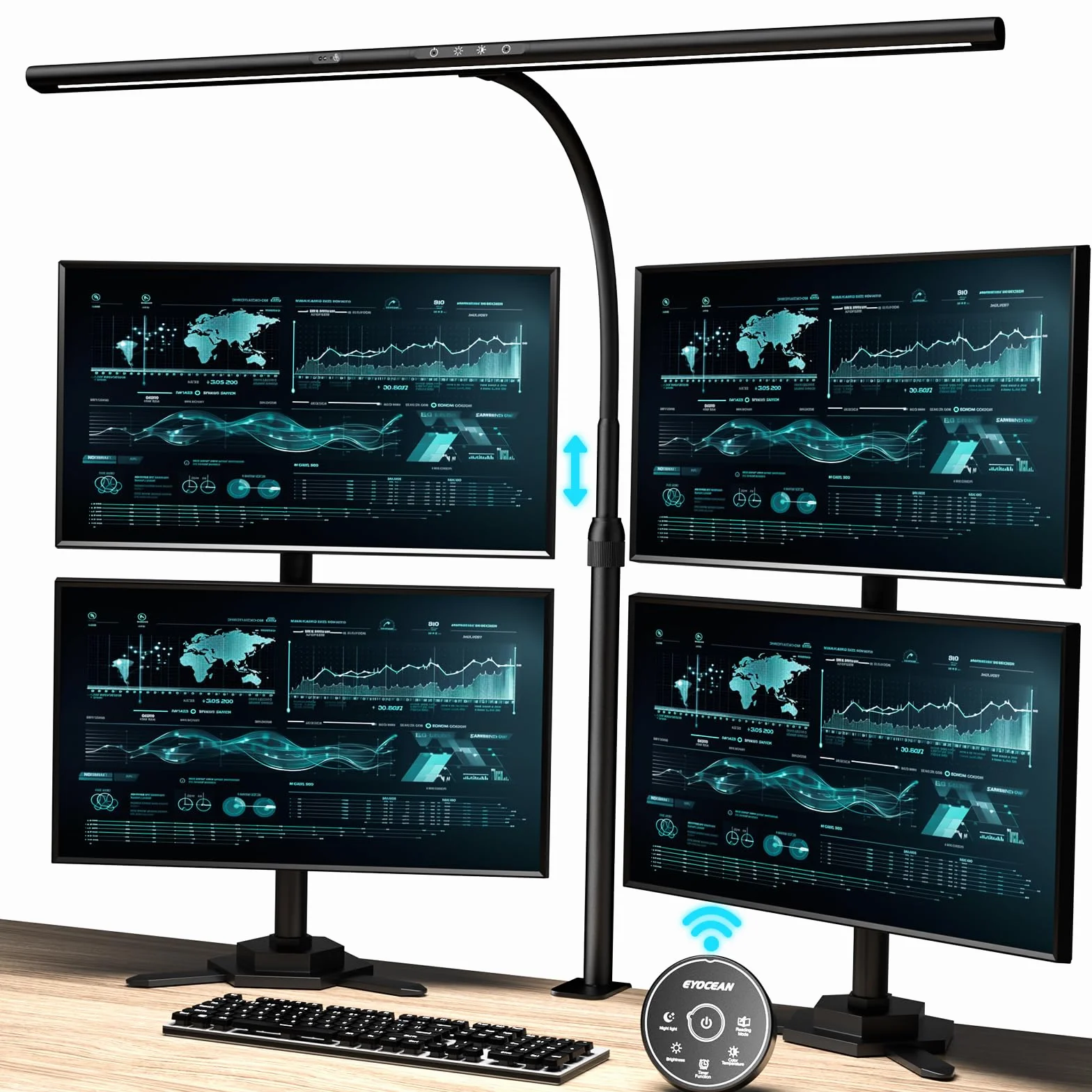 EYOCEAN Lampe de Bureau LED, Gradation et Températures de Couleur Réglables, Tige Télescopique