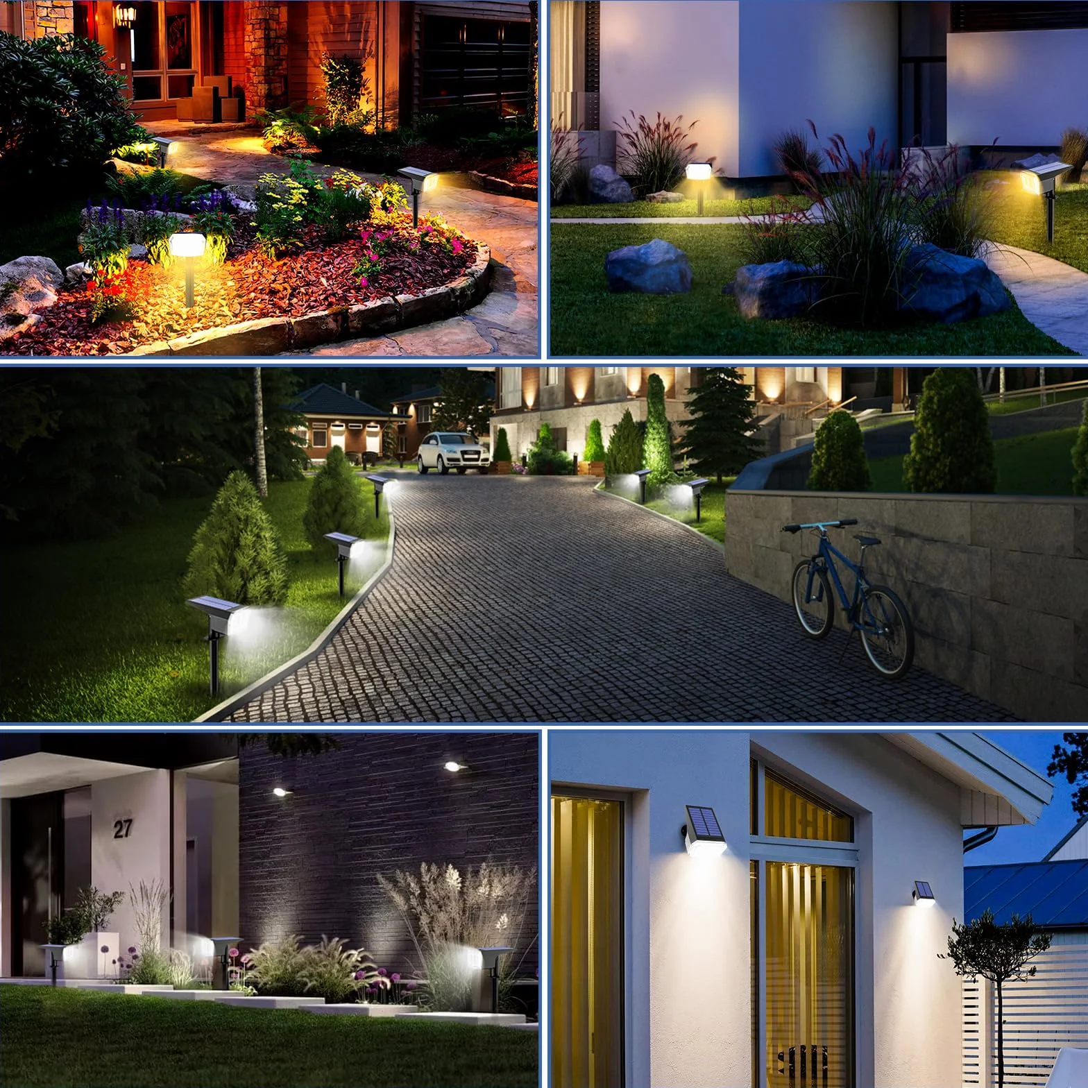 EVARY 63 LED Lampes Solaires d'Extérieur 6 Spots IP65 5 Modes Jardin