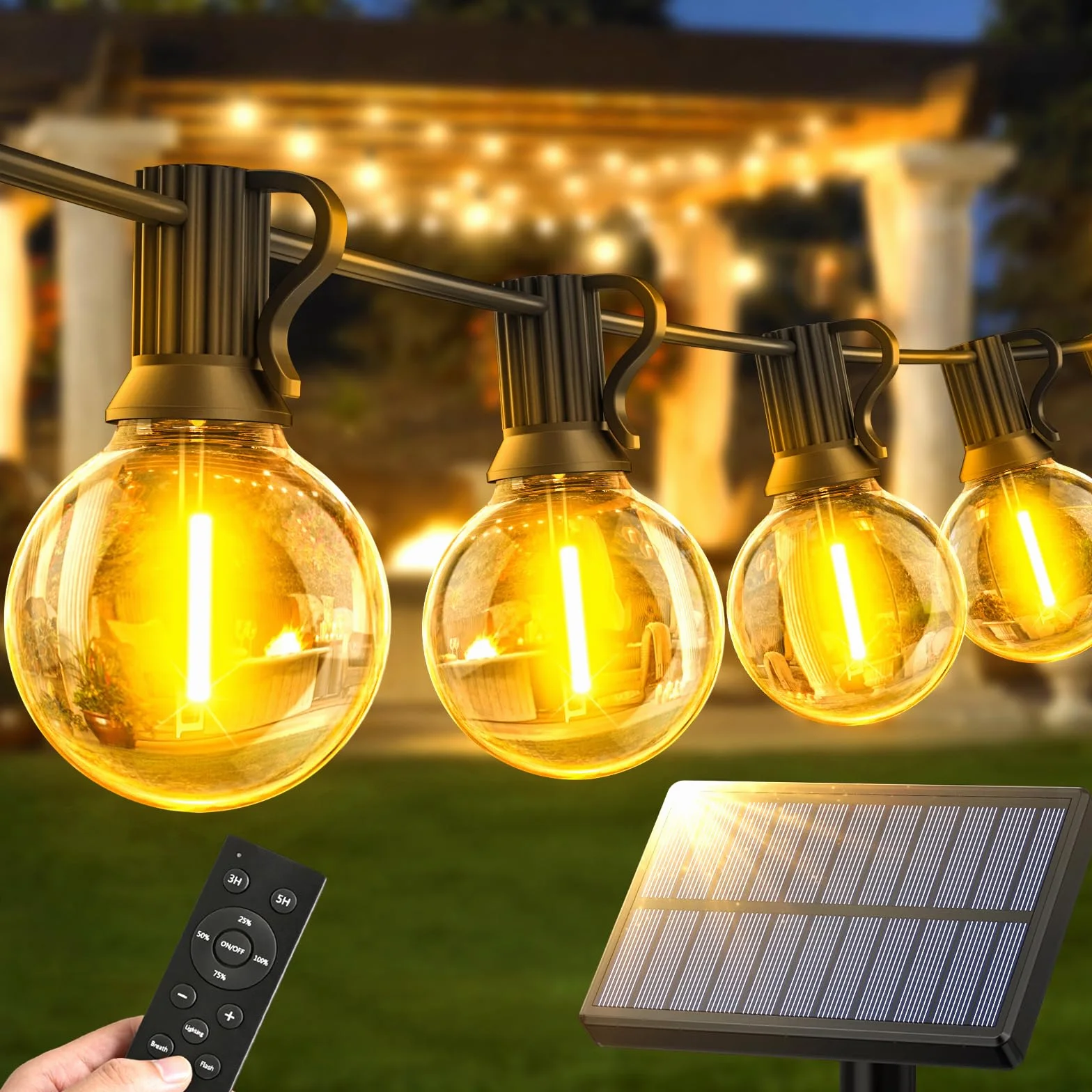 Guirlandes Lumineuses Solaires Extérieur G40 45.9ft LED 14M avec Télécommande Jardin Balcon