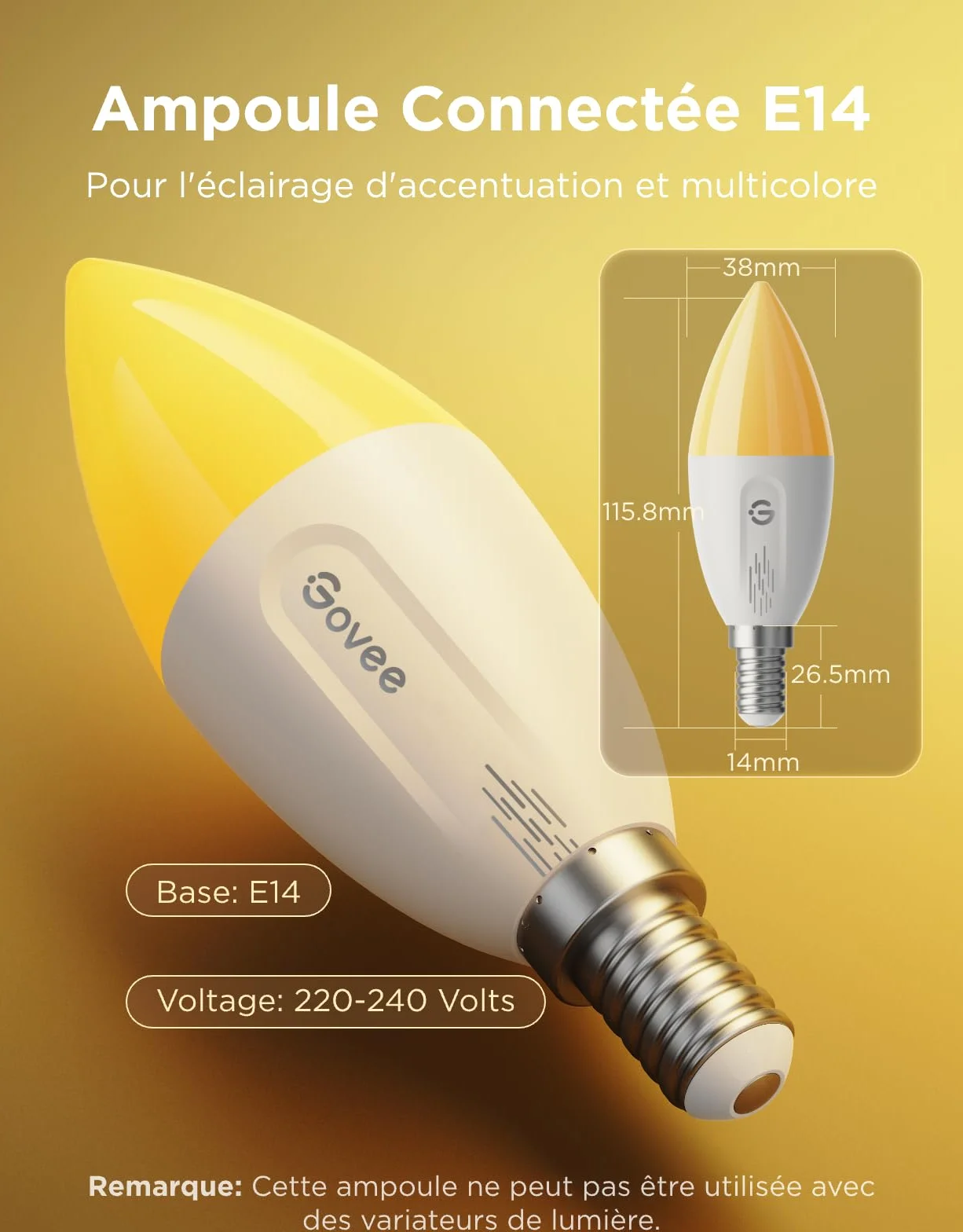 Govee Ampoule Connectée E14 RGBWW Compatible Matter Alexa Google Assistant 450 lm 4.8W Lot de 2