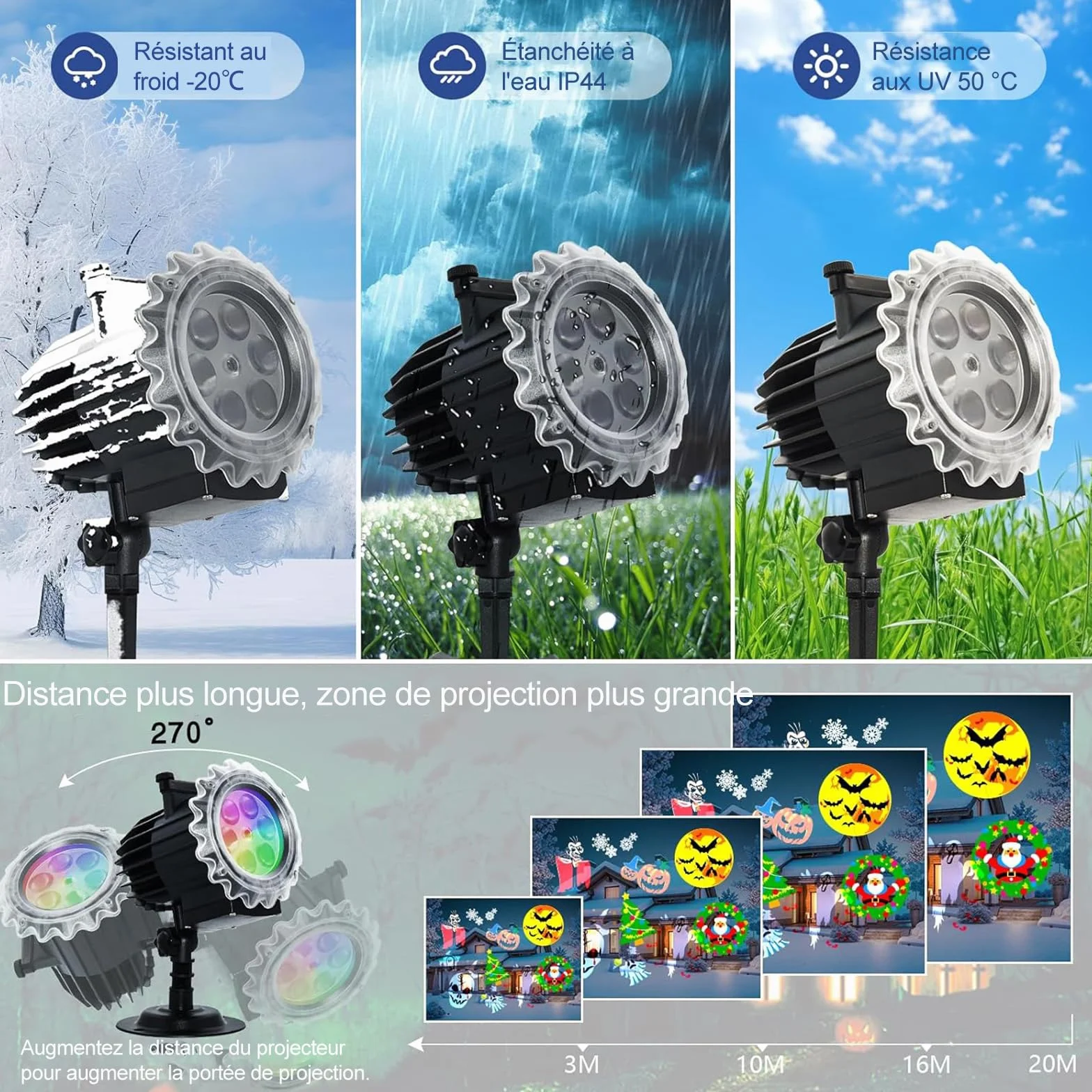 Projecteur Noël Extérieur LED 10 Diapositives HD 80 Motifs avec Télécommande Minuteur Étanche