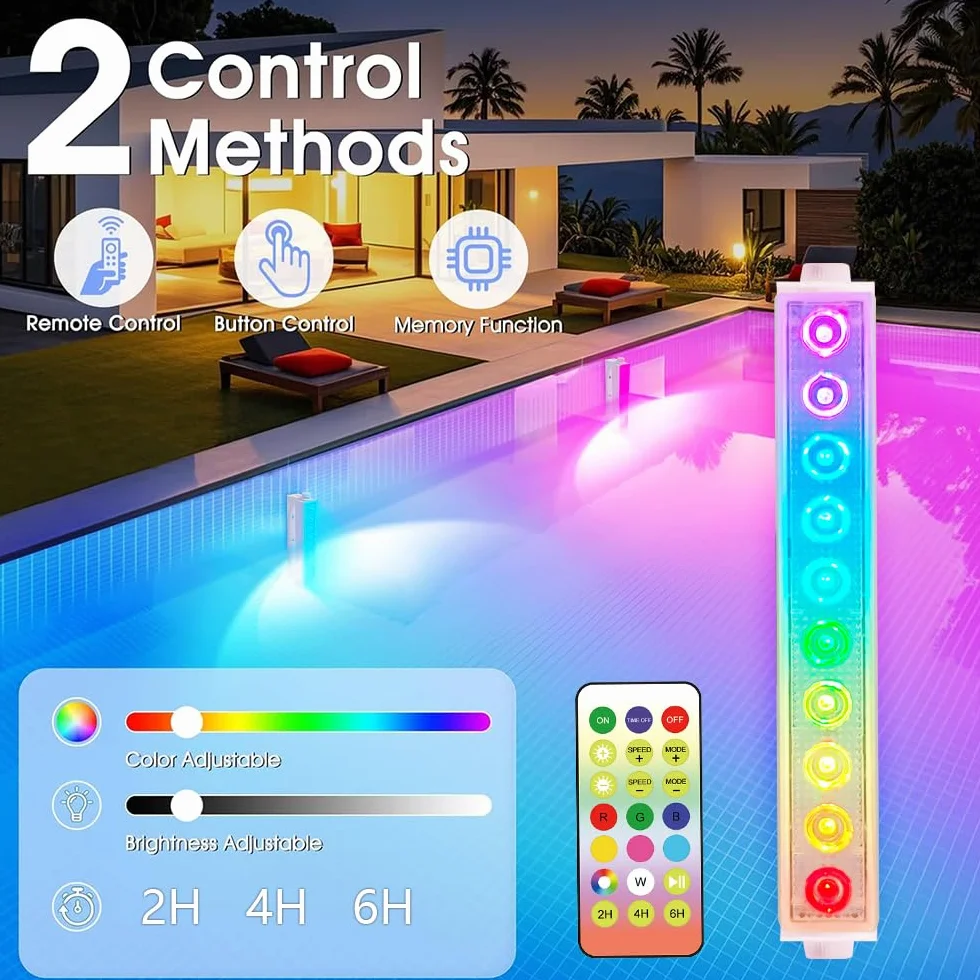 Lumière LED Sous l'Eau pour Piscine Sans Fil Rechargeable, Lampe Submersible avec Télécommande, 8 Modes, IP68 Étanche, Lot de 2