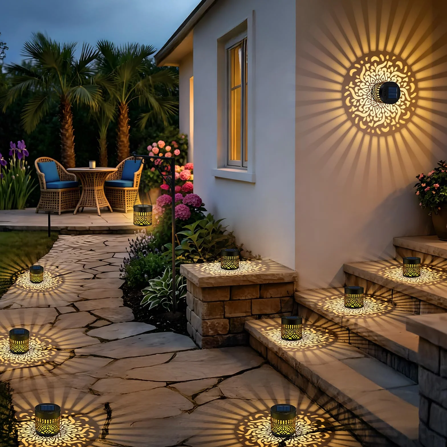 Lanterne Solaire Exterieur Jardin IP65 Étanche avec Chaîne, Recharge Automatique Lot de 2