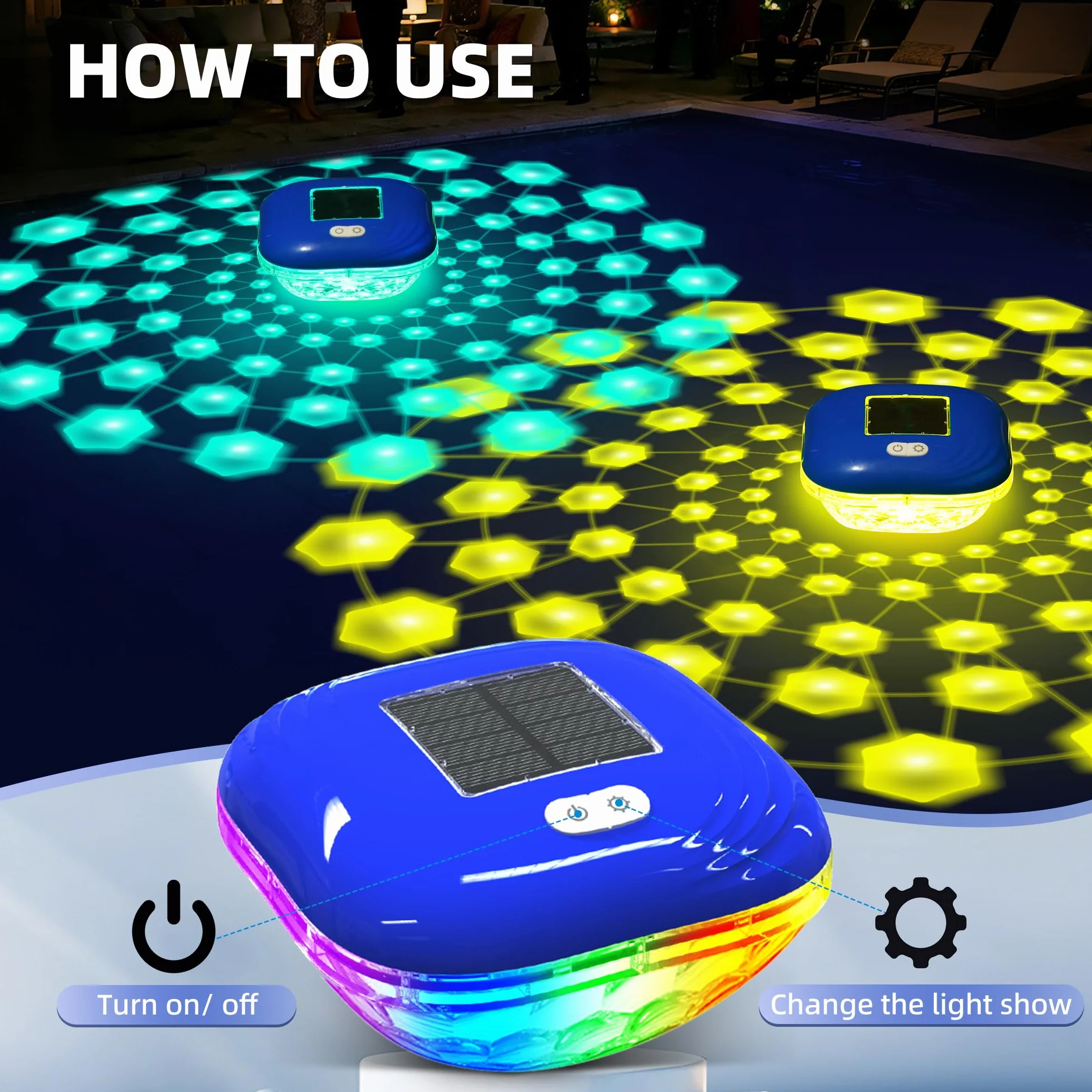 Luxfero Lampe Piscine Flottante Solaire IP68 LED 9 Couleurs, Éclairage Piscine Extérieure