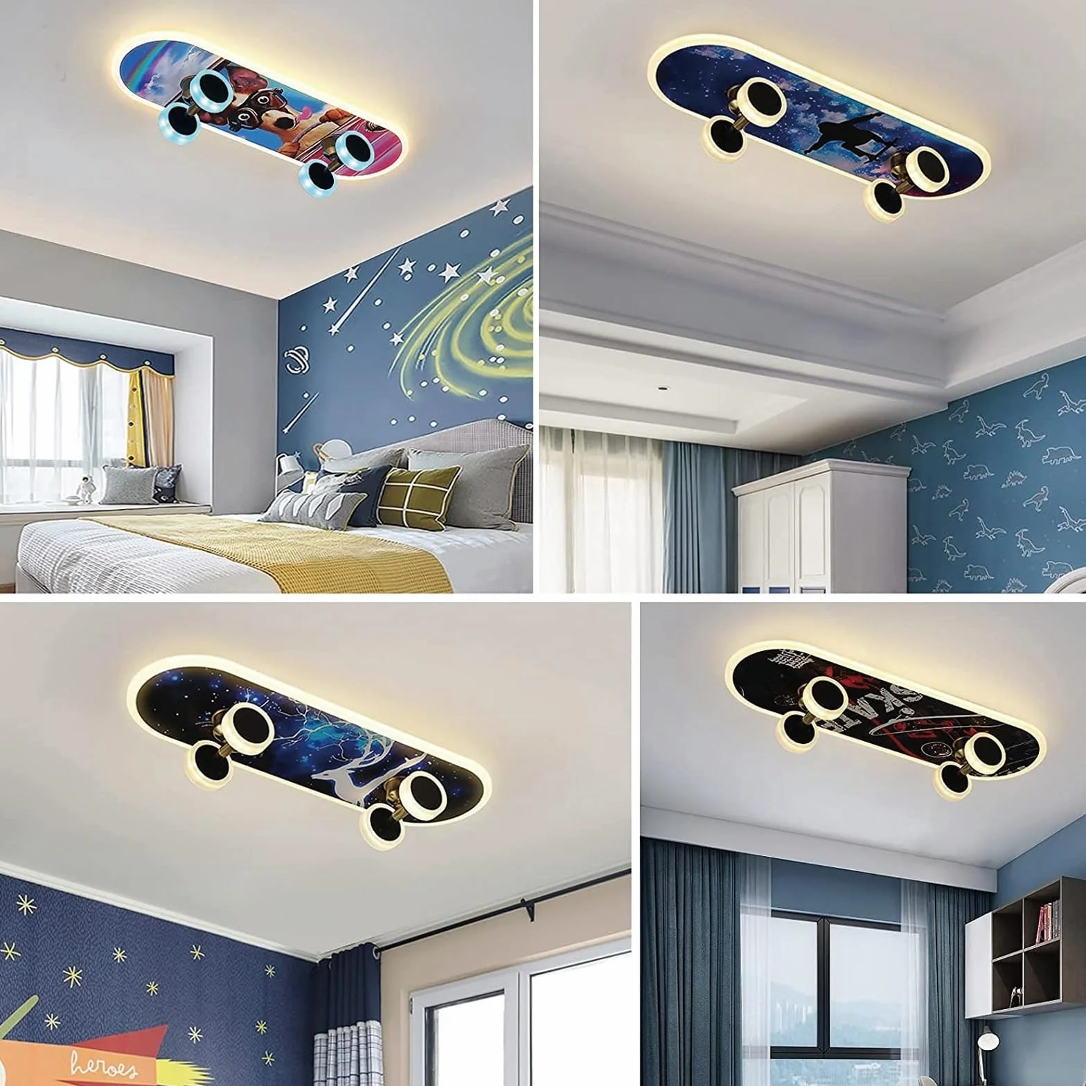 Plafonnier LED Skateboard Enfants Dimmable avec Télécommande Acrylique Abat-Jour Chambre Salon