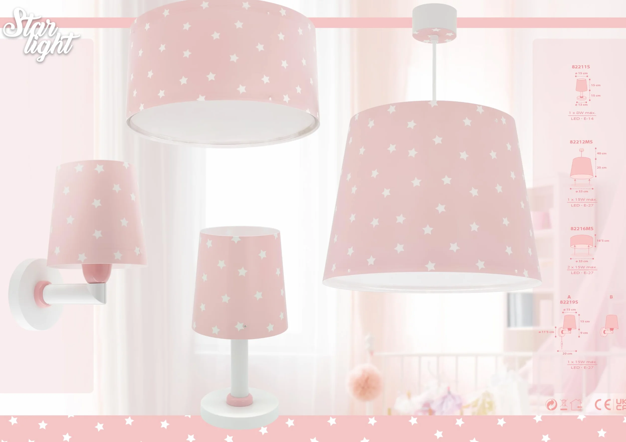 Dalber Applique Murale Enfant Star Light Étoiles Rose E27
