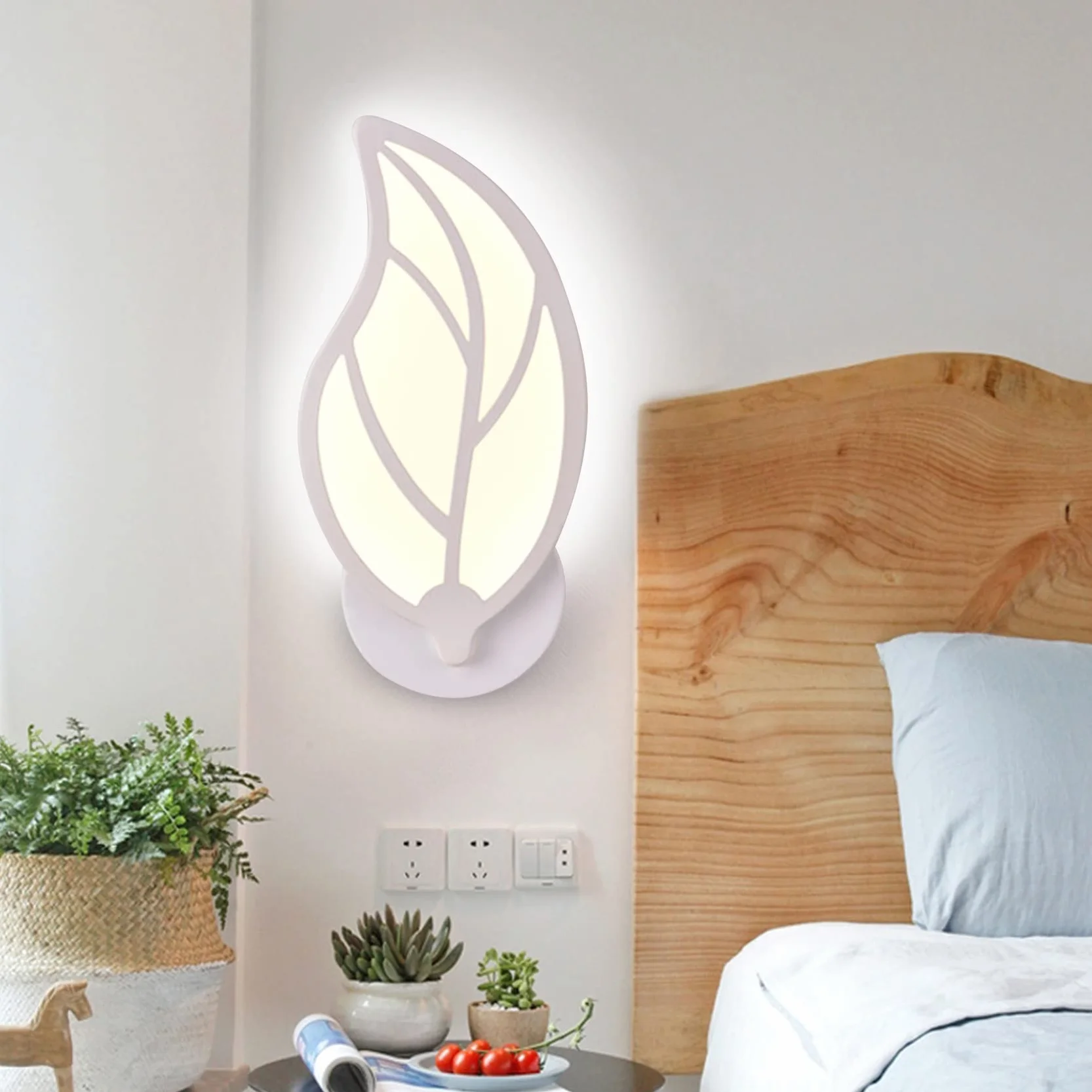 Applique Murale LED Acrylique 12W Blanche Forme Feuille Art Deco Salon Chambre Chevet