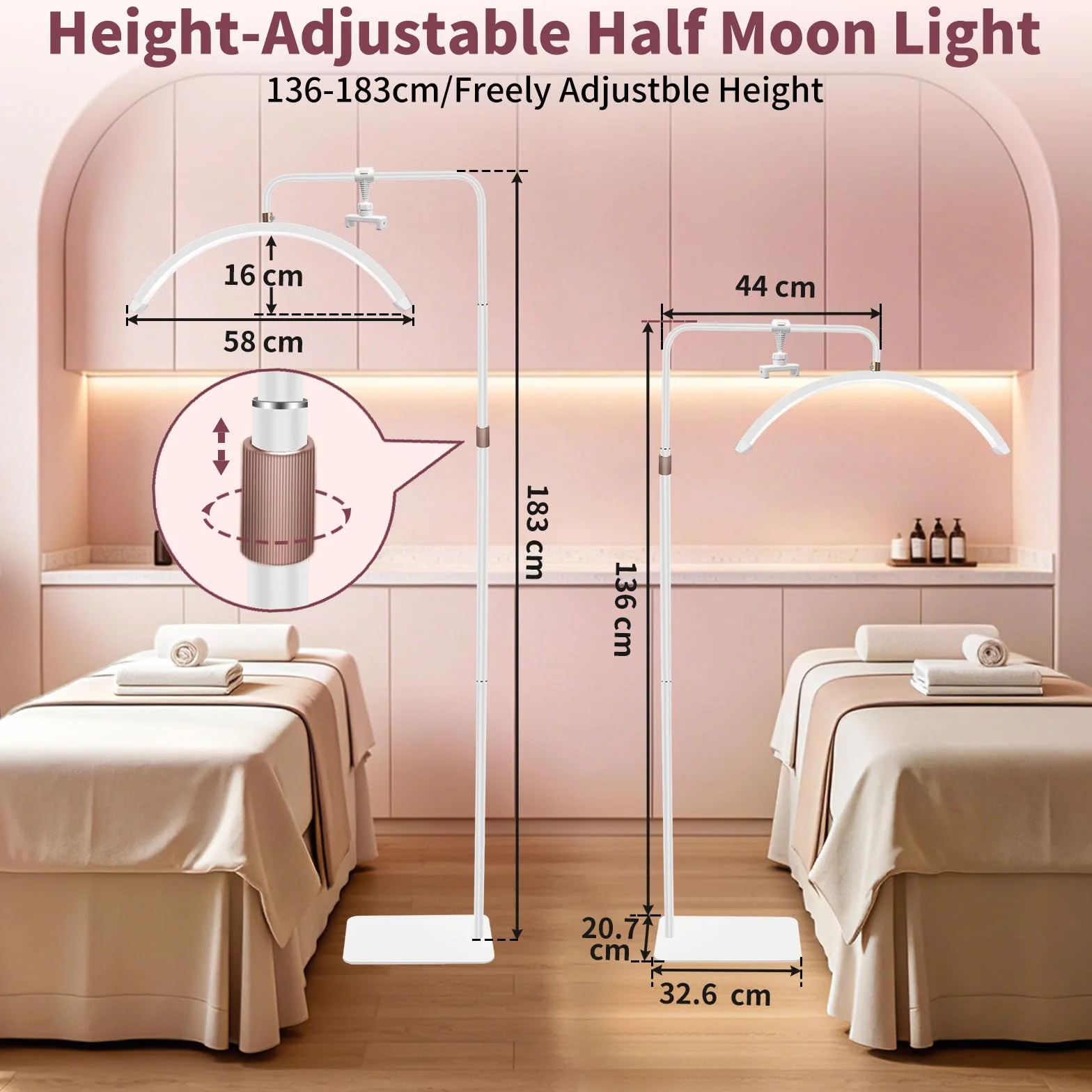 Lampe Demi Lune Extension De Cils Luminosité réglable Support pour téléphone Tête Rotative 360° Blanc