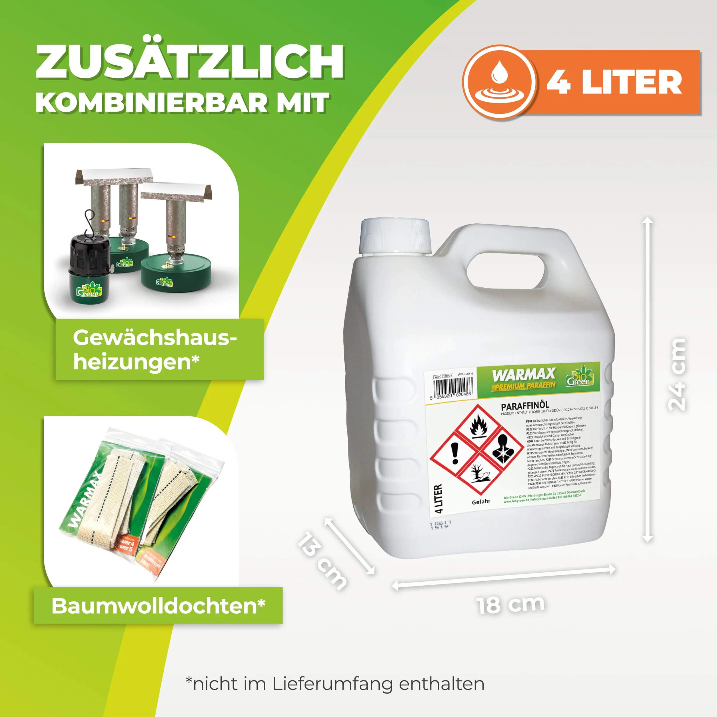 Warmax Premium Paraffin Öl Bio Green 4L