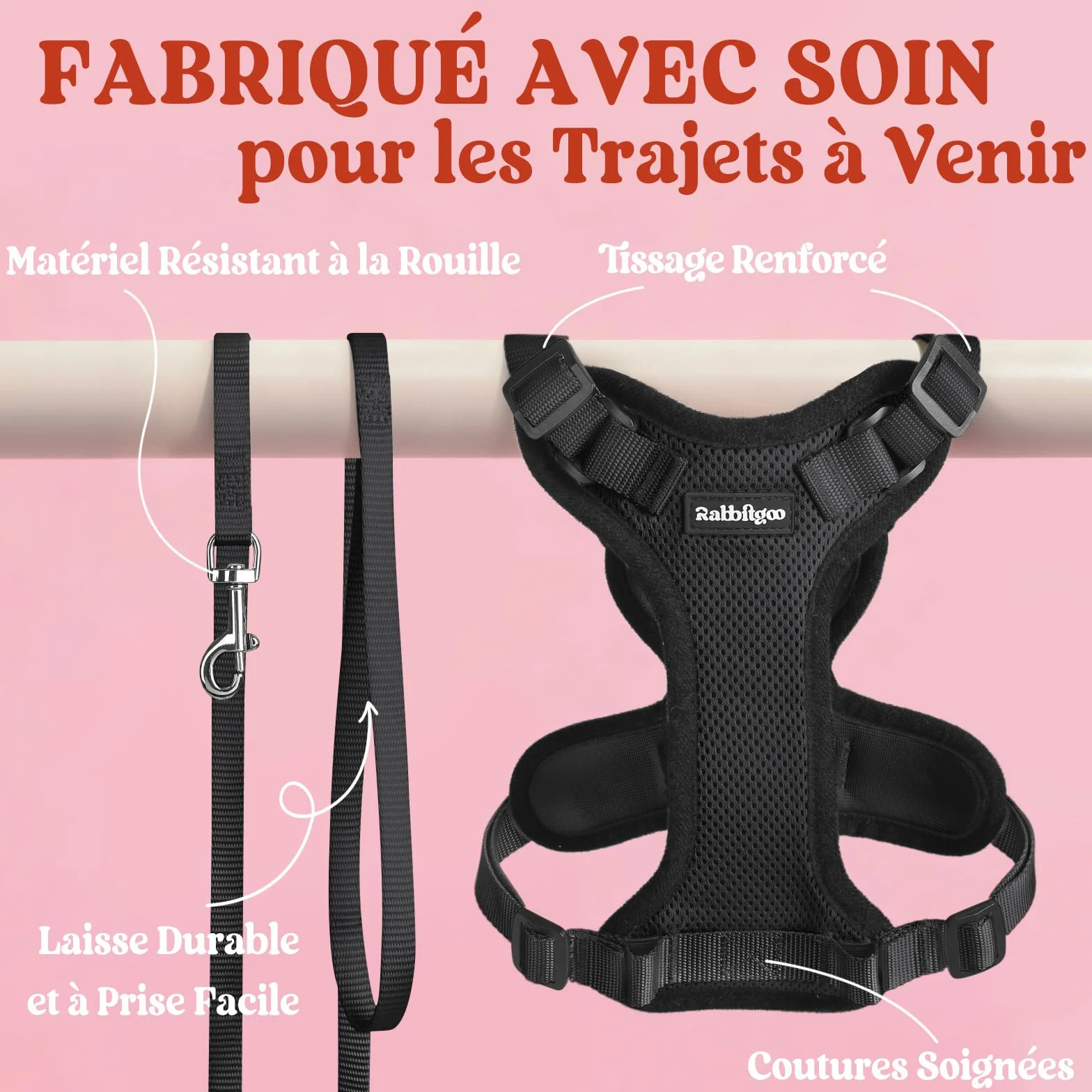 Rabbitgoo Harnais Chat Réglable Noir XS Réfléchissant Gilet Respirant pour Petit Chien Chaton