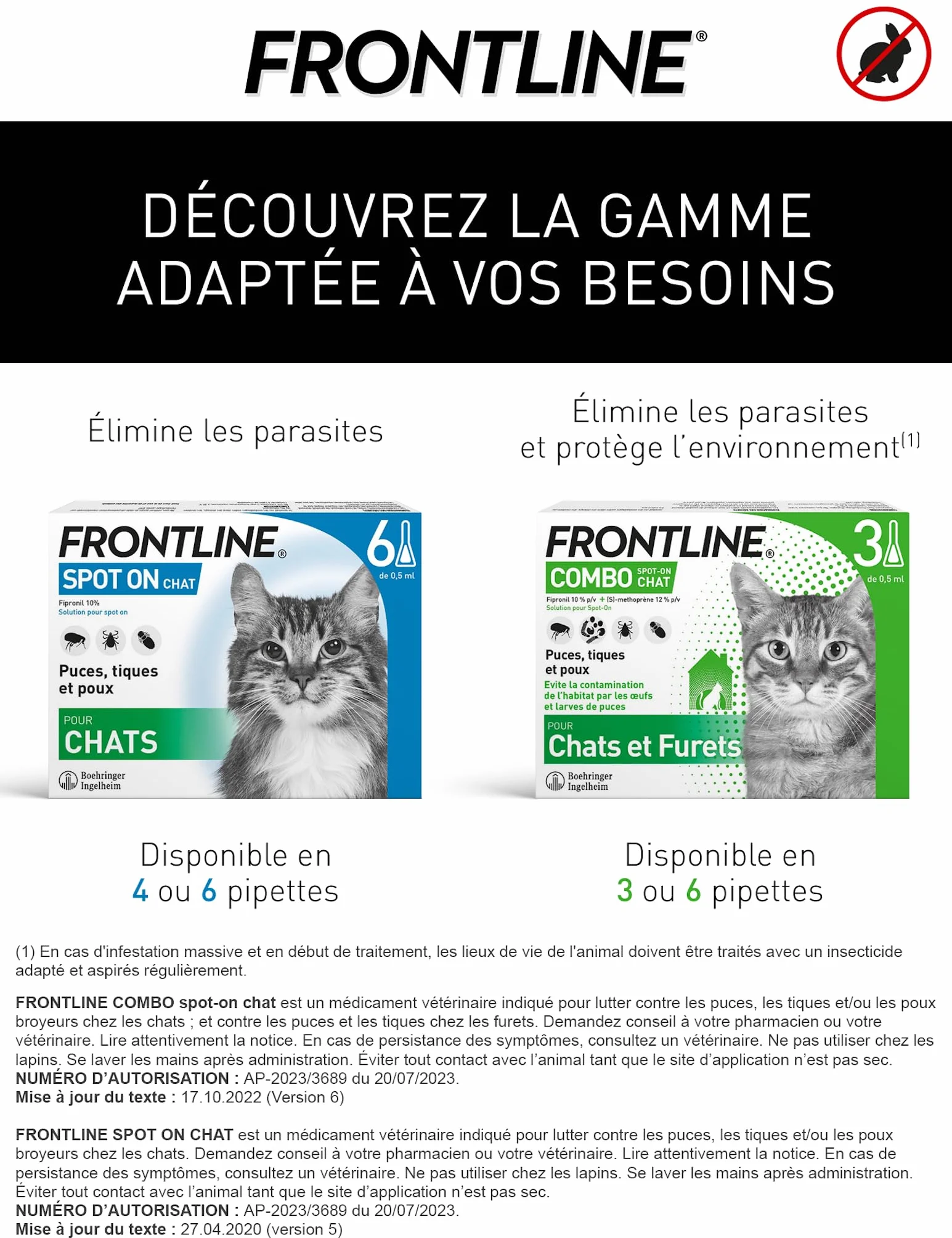 FRONTLINE Spot On Chat Anti Puces Tiques Poux 6 Pipettes