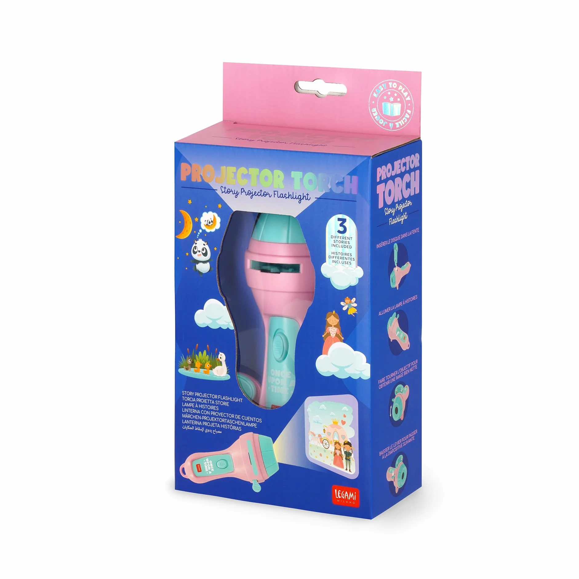 LEGAMI Once Upon a Time Pink Story Projecteur Lampe de Poche 3 Contes Enfants 3 Disques 8 Diapositives 7 x 14.5 x 6.3 cm