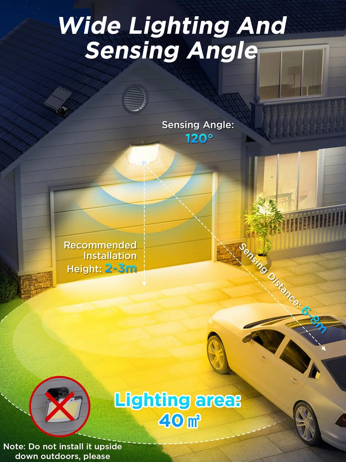 SIGRILL 318 LED Lampe Solaire Extérieur Détecteur de Mouvement, 3000LM, 3 Modes, IP65, 2 Pièces