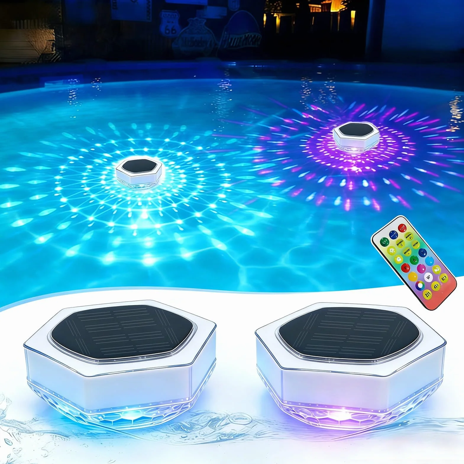 Lumiere Piscine Flottante Solaire IP68 Étanche Lampe Piscine avec Télécommande 3 RGB Modes 7 Couleur LED