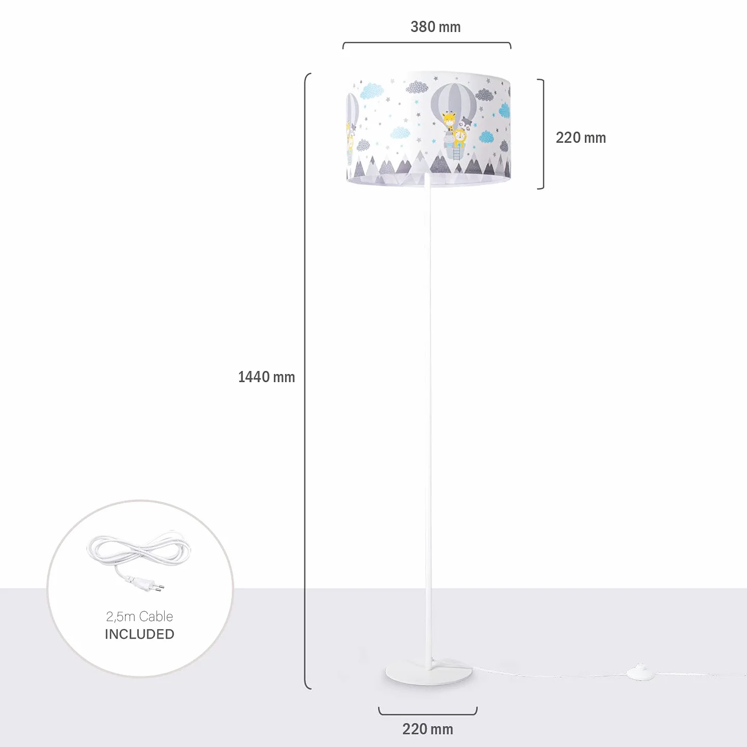 Paco Home Lampadaire Chambre Enfant Tissu Abat-Jour Voitures Police Pompiers E27