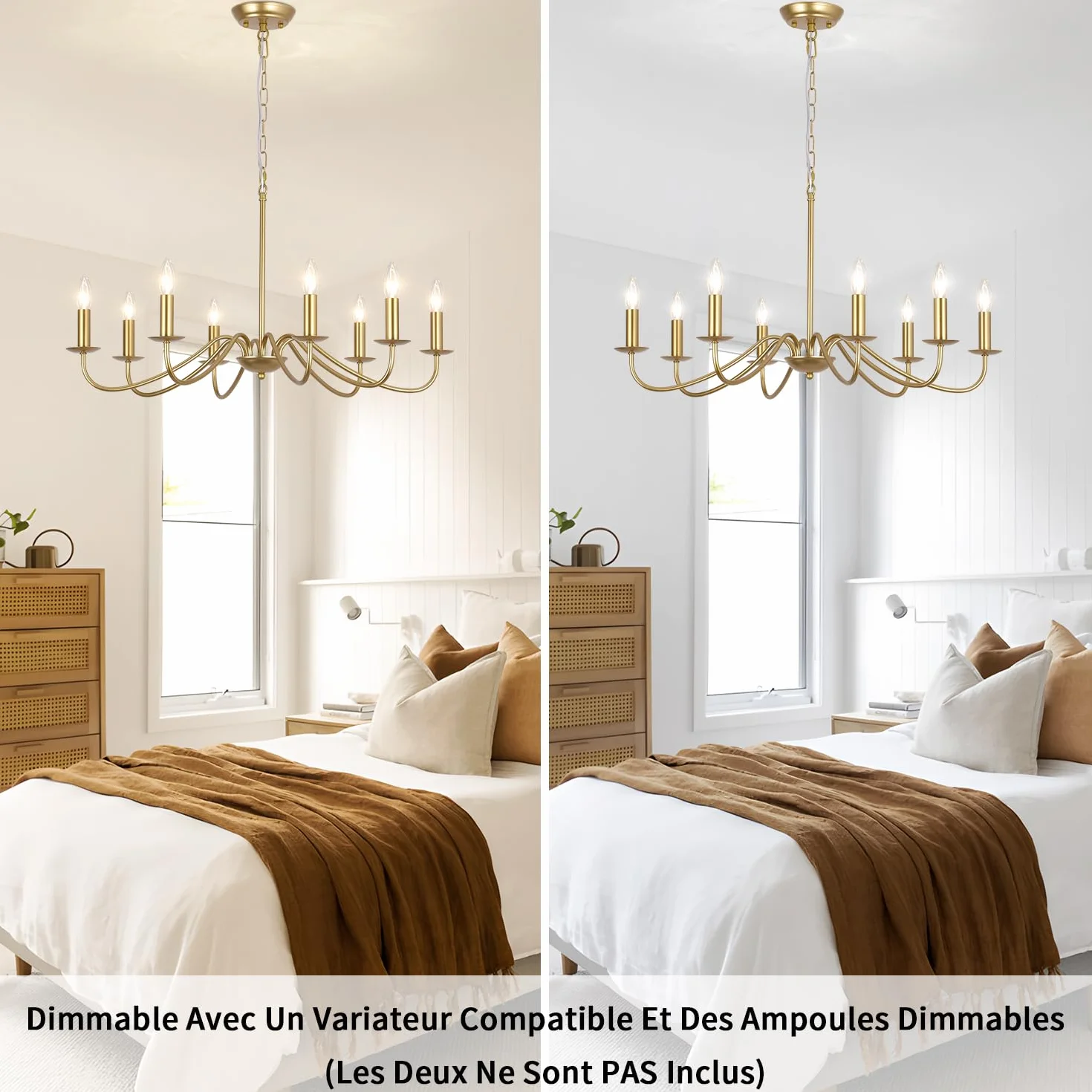 Lustre Doré Vintage, 8 Lumières Plafonnier Dore Moderne Suspension Luminaire Industriel Lustre Salon Chambre Salle à Manger Couloir Cuisine Entree - Ampoule E14 (Non Incluses)