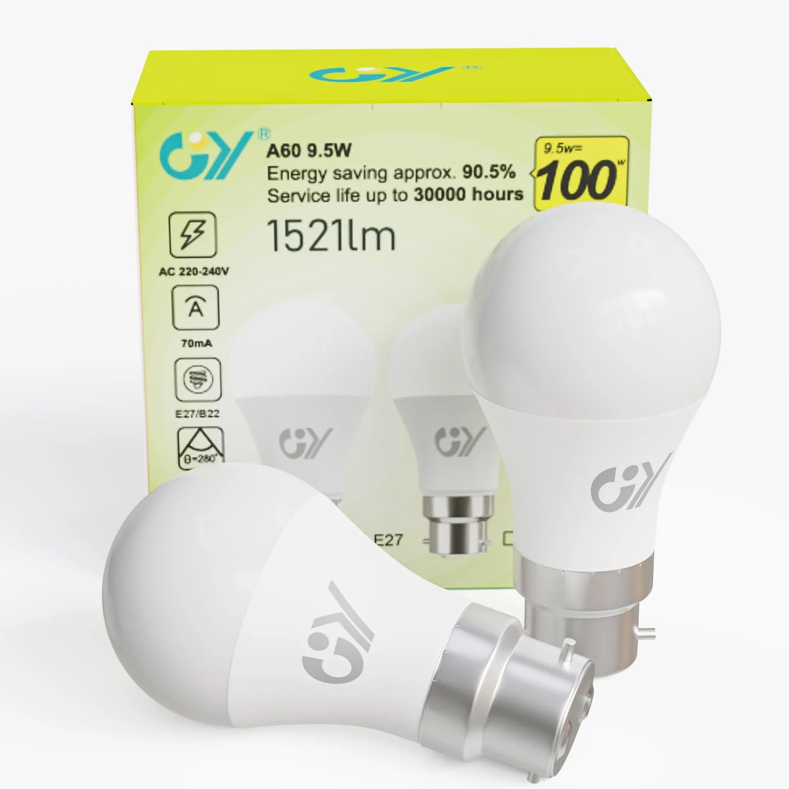 Ampoule LED B22 9.5W 1521 Lumens 6500K Blanc Froid A60 Non-Dimmable Lot de 2