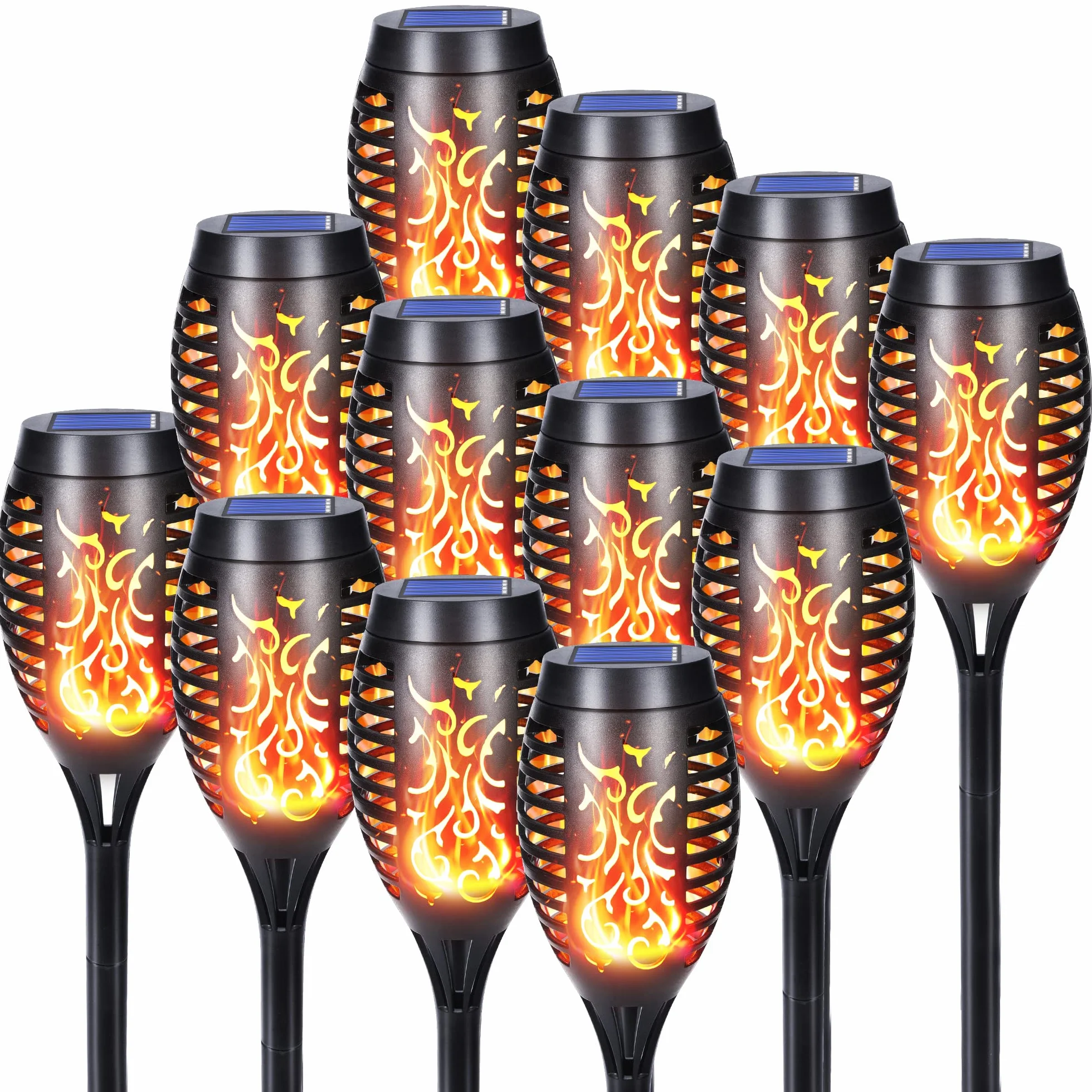 Qedertek Lampe Solaire Exterieur 12 LED Flammes Réalistes Imperméable Torche Jardin Patio