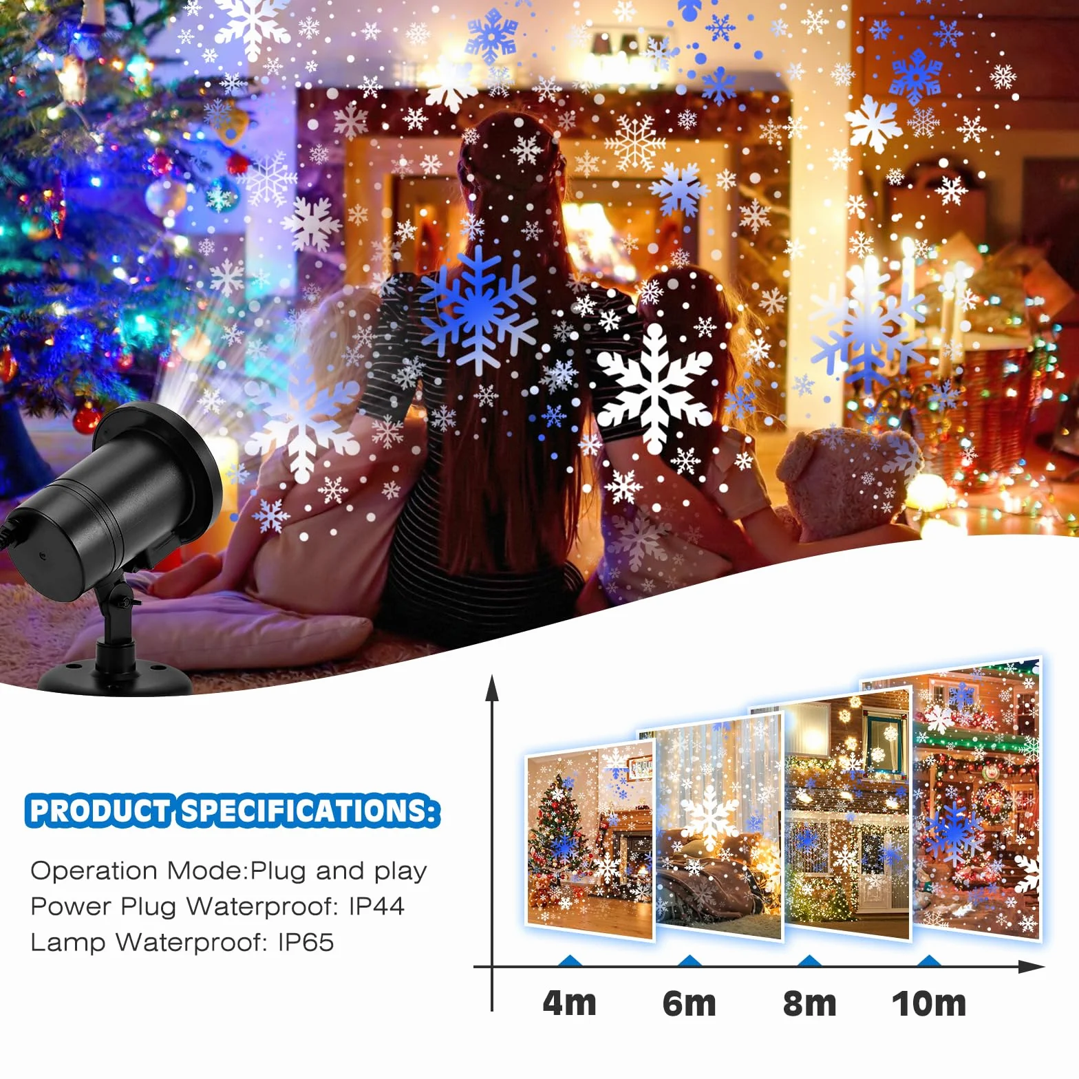 Projecteur de Noël Extérieur LED Effet Flocons de Neige Étanche IP65 Lumières de Projection Chute de Neige