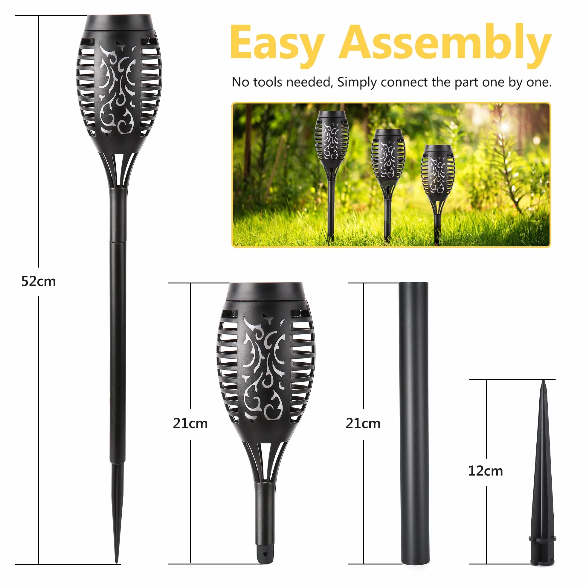 Geemoo Lumières Flamme Solaire Exterieure 6 Pack Etanche Lampe Torche Solaire