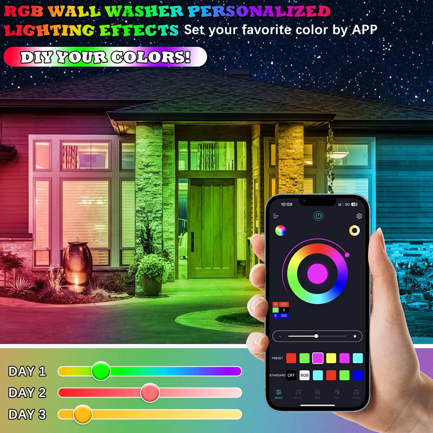 VAYALT 48W Projecteur LED RGB Exterieur, 2 PCS Barre LED RGB avec Télécommande, 16 Millions de Couleurs