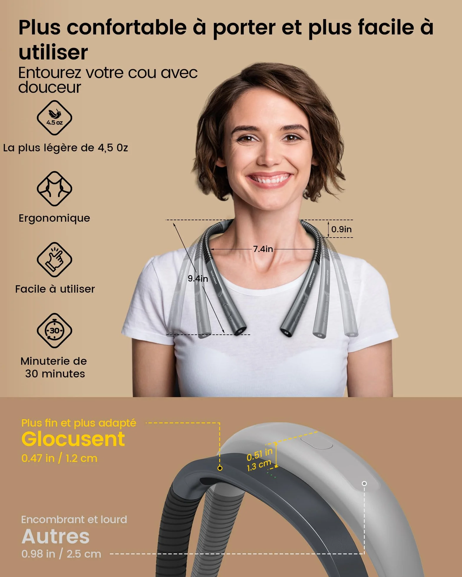Glocusent Lampe de Lecture de Cou Rechargeable, 3 Couleurs, 3 Niveaux de Luminosité, 80 Heures, Minuterie 30 Minutes