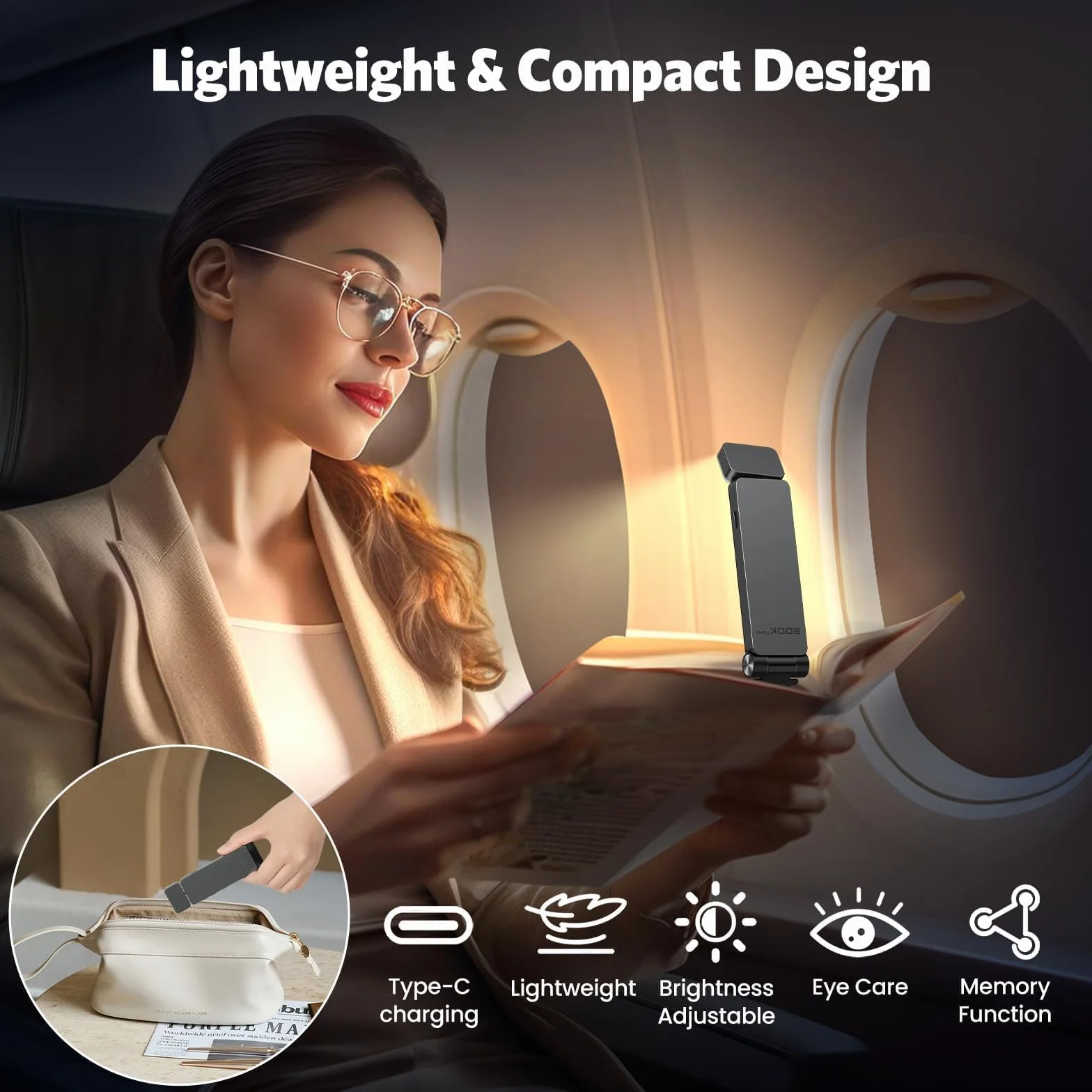 Lampe de Lecture USB Rechargeable, 3 Couleurs et 3 Luminosités Réglables, Lampe Livre pour Lecteurs