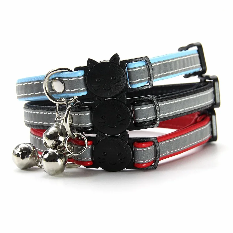 Collier Chat avec Gravure personnalisée, Clochette, Boucle sécurité Anti-étranglement, Bande réfléchissante