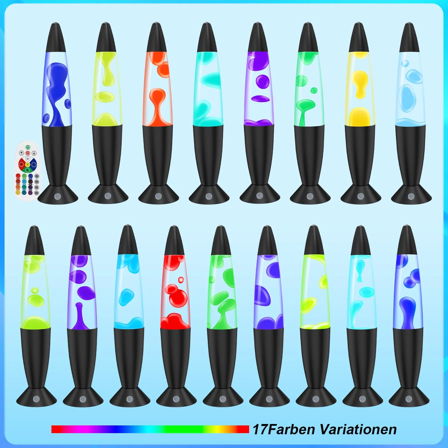 FBSPORT Laval Lampe à lave pour enfants 17 couleurs changeantes veilleuse LED lampe de chevet