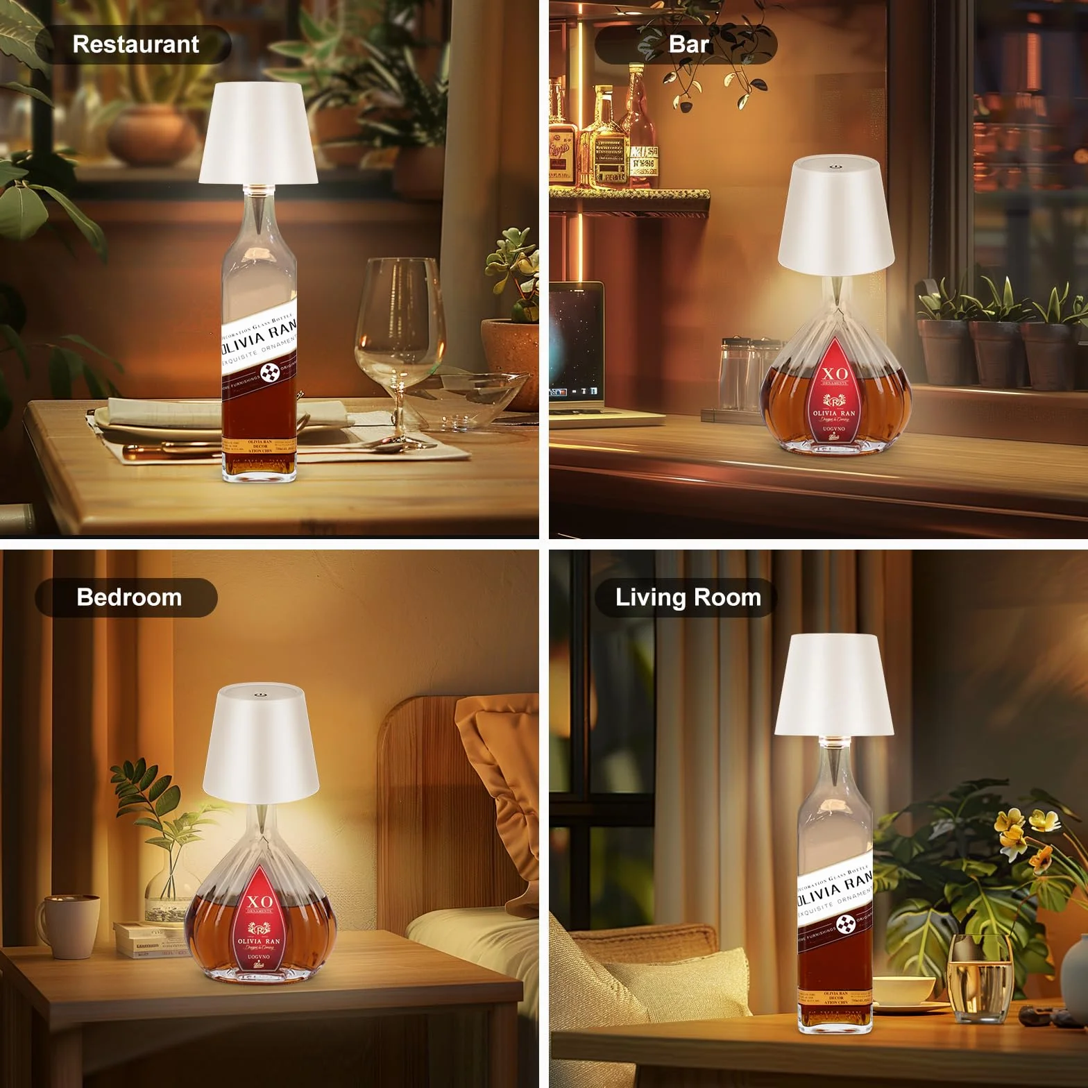 Lampe bouteille sans fil rechargeable USB, 3 couleurs intensité variable, lampe de bureau LED pour bar restaurant salon chambre