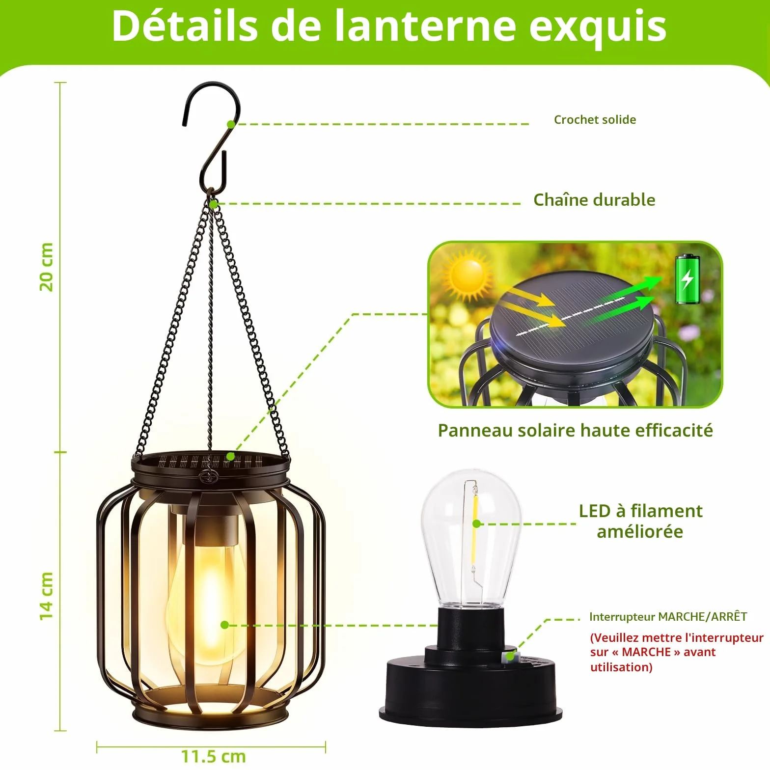 BUCASA Lampe Solaire Exterieur Jardin Suspendue 2 Pièces Lanterne Solaire IP65 Étanche Métal LED