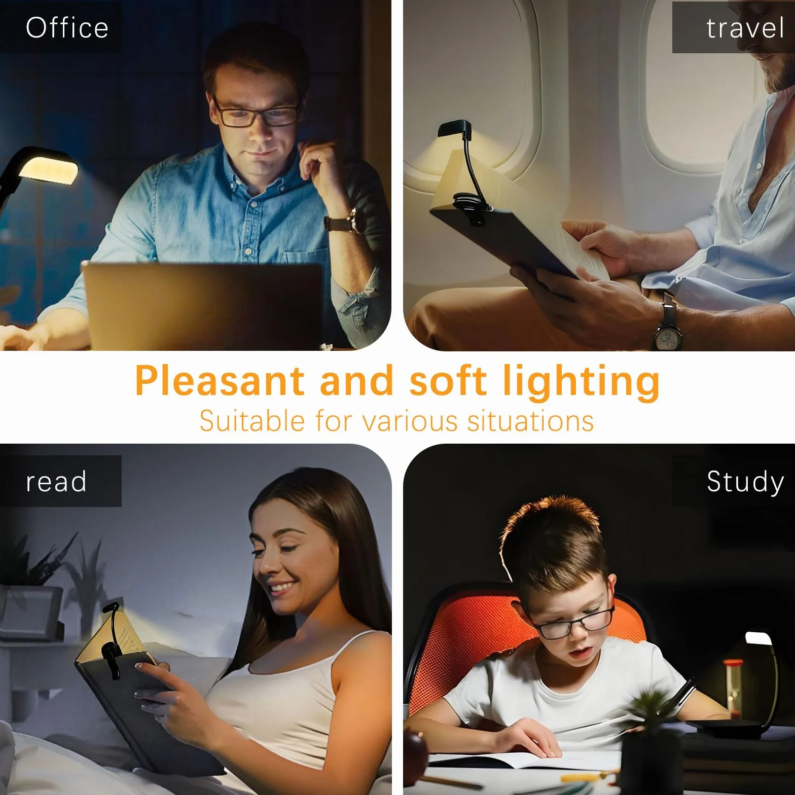 Lampe de Lecture Rechargeable 9 LED Liseuse Lampe Clip 3 Couleurs 3 Luminosités Rotation Flexible 360°
