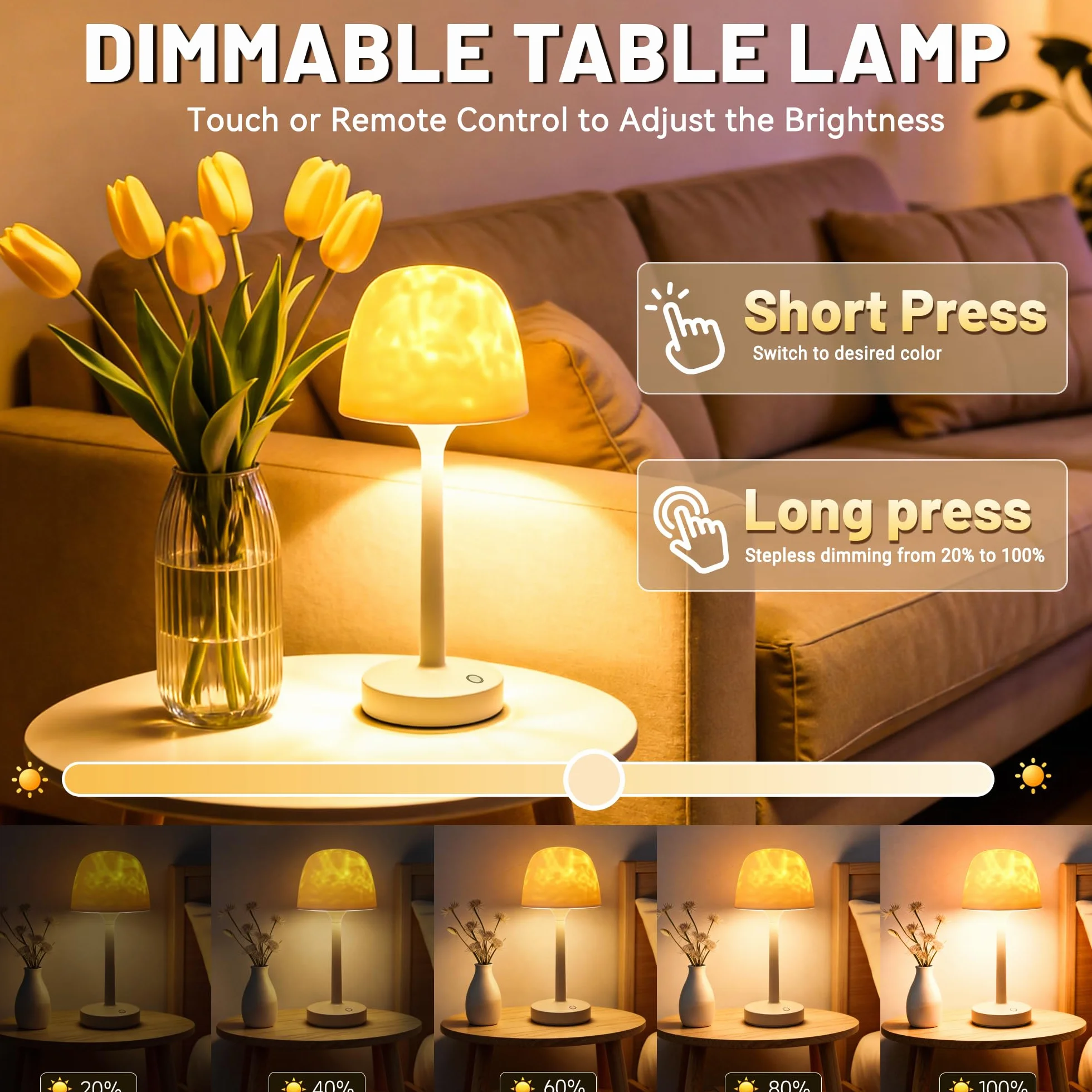 Akynite Lampe de Douche LED sans Fil 16 Couleurs RVB Étanche IP44 Tactile Télécommandée Rechargeable