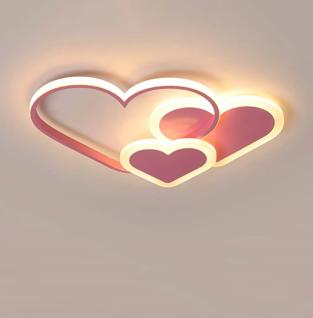 Plafonnier 3D LED Créatif Stéréoscopique Coeurs 30W Rose Lumière Chaude