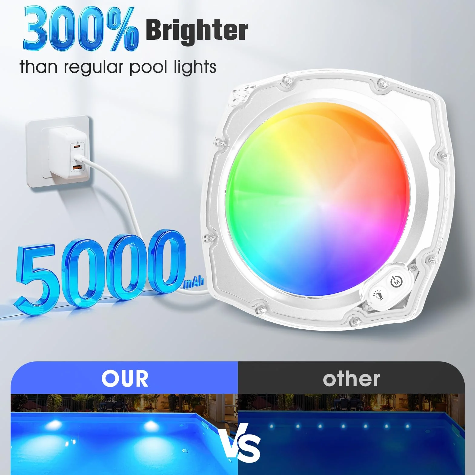 DeeprBetter Lumiere Piscine Hors Sol LED avec Télécommande, Rechargeable, IP68, 9 Modes
