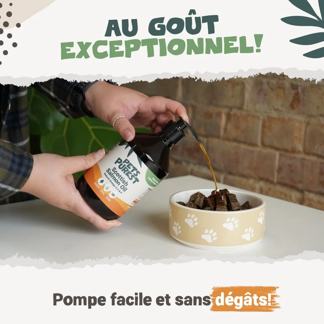 Pets Purest Huile de Saumon pour Chien et Chat 500ml Omega 3 6 9 Vitamine E