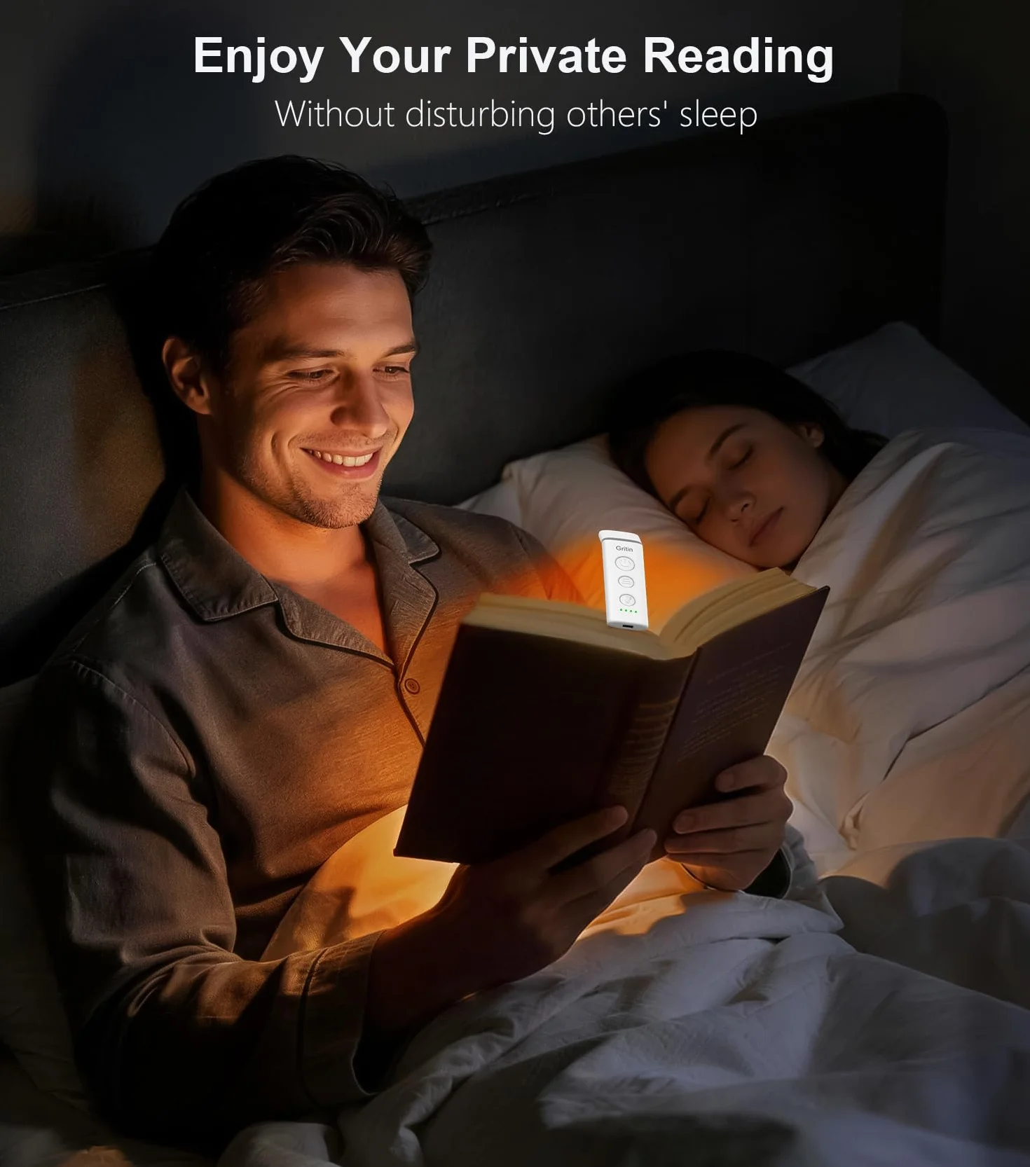 Gritin Lampe de Lecture Rechargeable, Liseuse Lampe Clip, 3 Couleurs Protection des Yeux, 5 Luminosités Réglables, Compacte et Durable