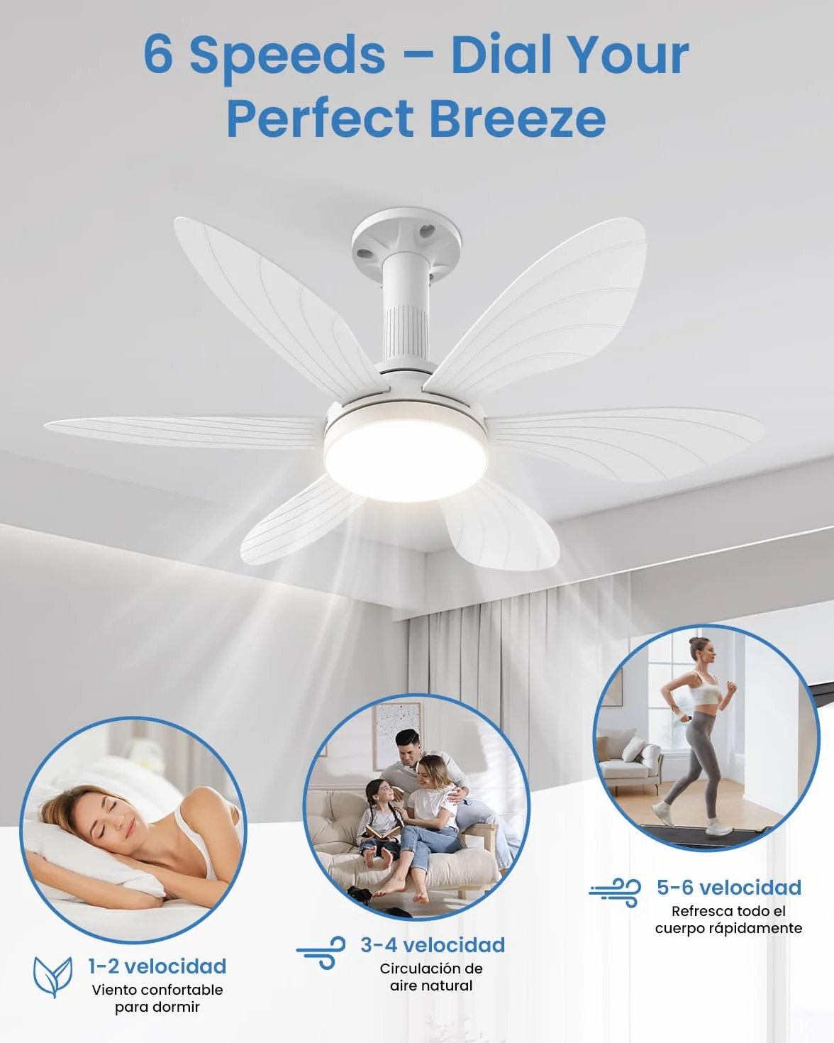 Hisummer 71cm Ventilateur de Plafond avec Lumière et Télécommande, E27, Silencieux pour Chambre