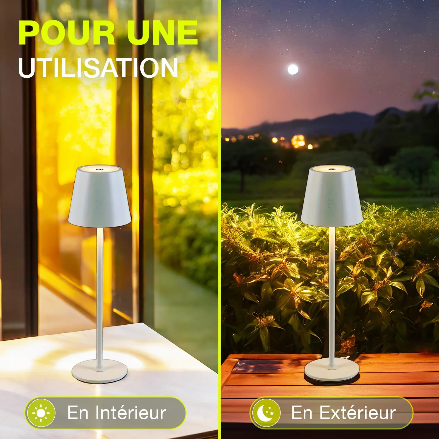 Lot de 4 Lampes de Table Sans Fil Rechargeables LED USB-C Tactile Variateur Lumière Chaude Métal Or - Marque Française