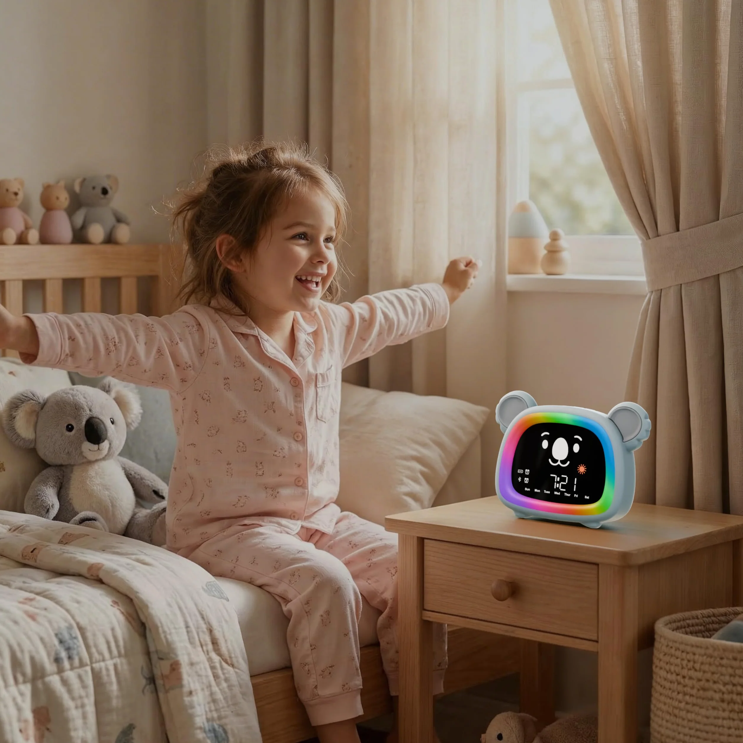 OCTAV Réveil Enfant Éducatif Bluetooth Musical Son Naturel Veilleuse LED Rechargeable Apprentissage Sommeil Soleil Lune