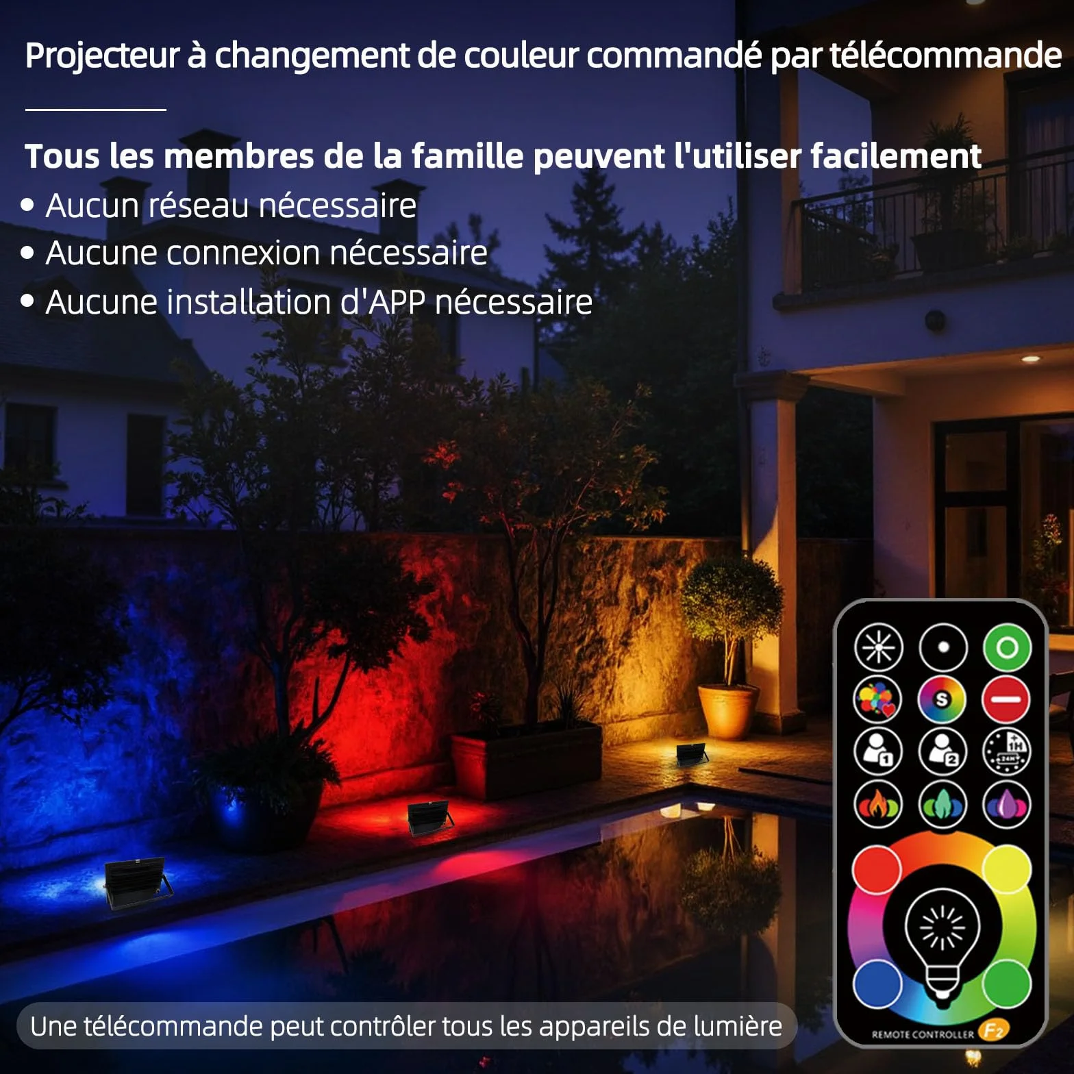 Projecteur LED HEKEE 500W RGBW 120 Couleurs 5500 Lumens IP66 Étanche