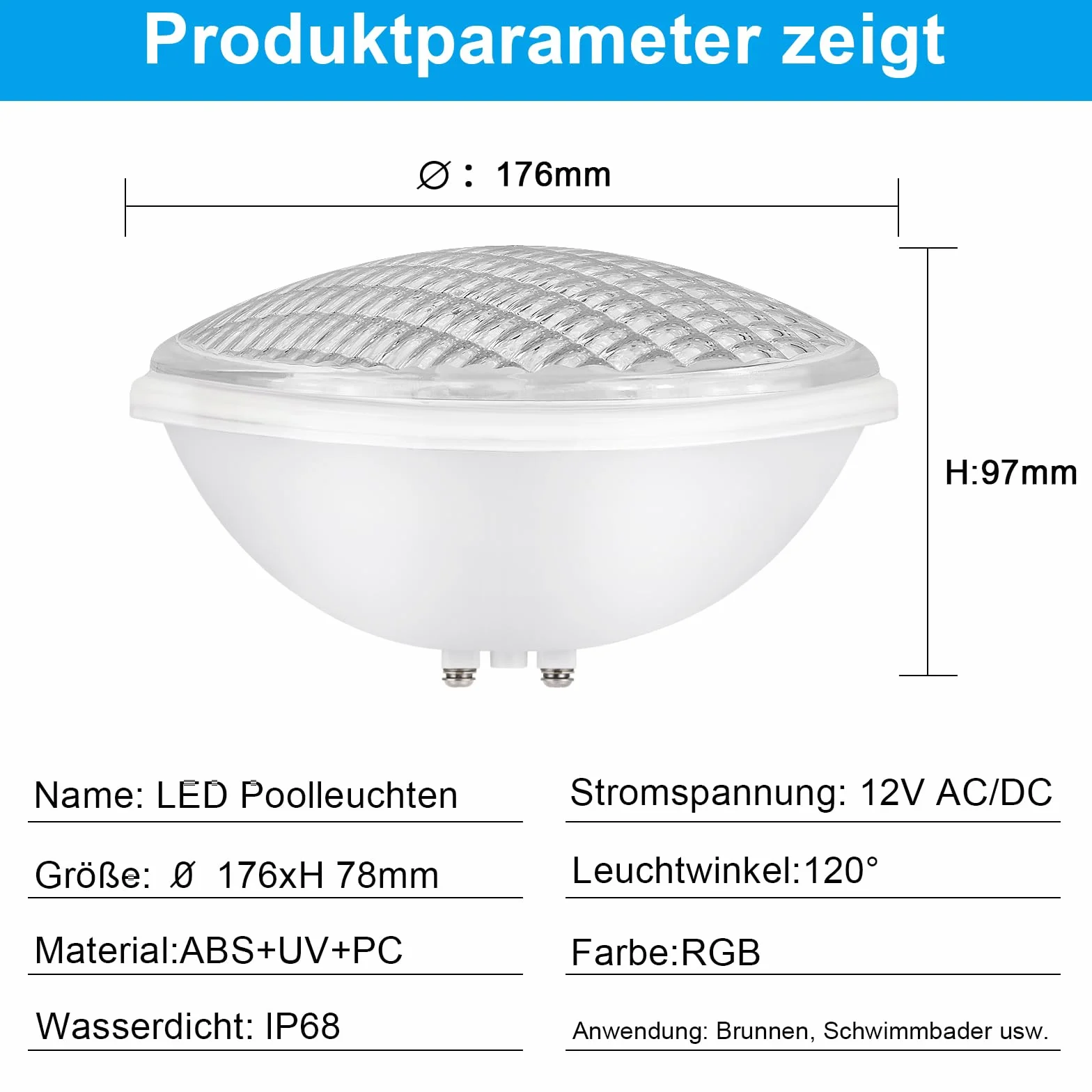 Projecteur Piscine Par56 RGB 22W IP68 12V AC/DC avec Télécommande