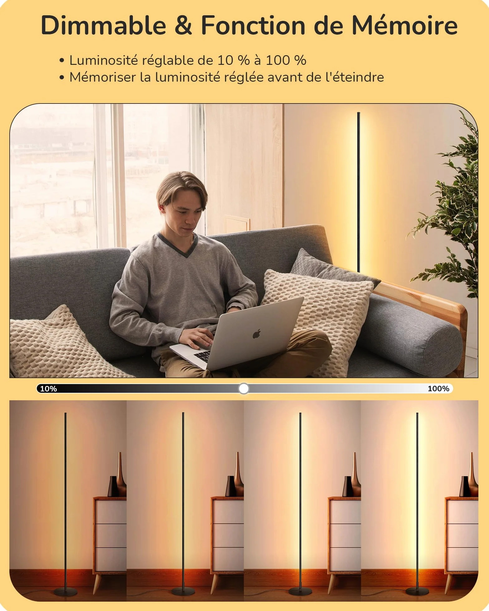EDISHINE Lampadaire sur Pied LED 3000K Blanc Chaud Intensité Variable Interrupteur à Pied Lampe d'Ambiance Moderne Noir