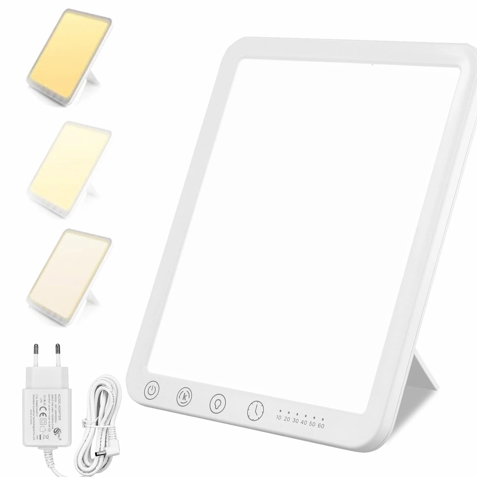 Lampe de Luminothérapie 10000 Lux, 3 Températures de Couleur, Minuterie, Support Pliant 45°